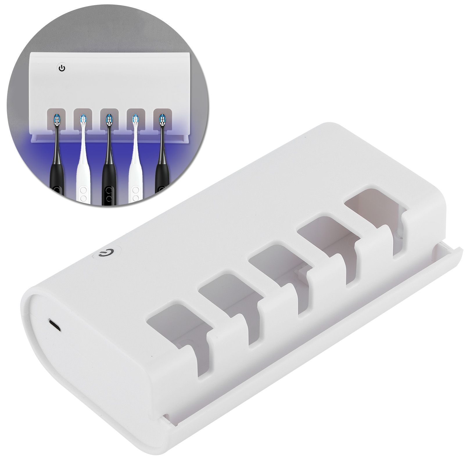 White Wall Mounted Universal 5 Holes Ultraviolet Toothbrush Cleaning Rack view 10