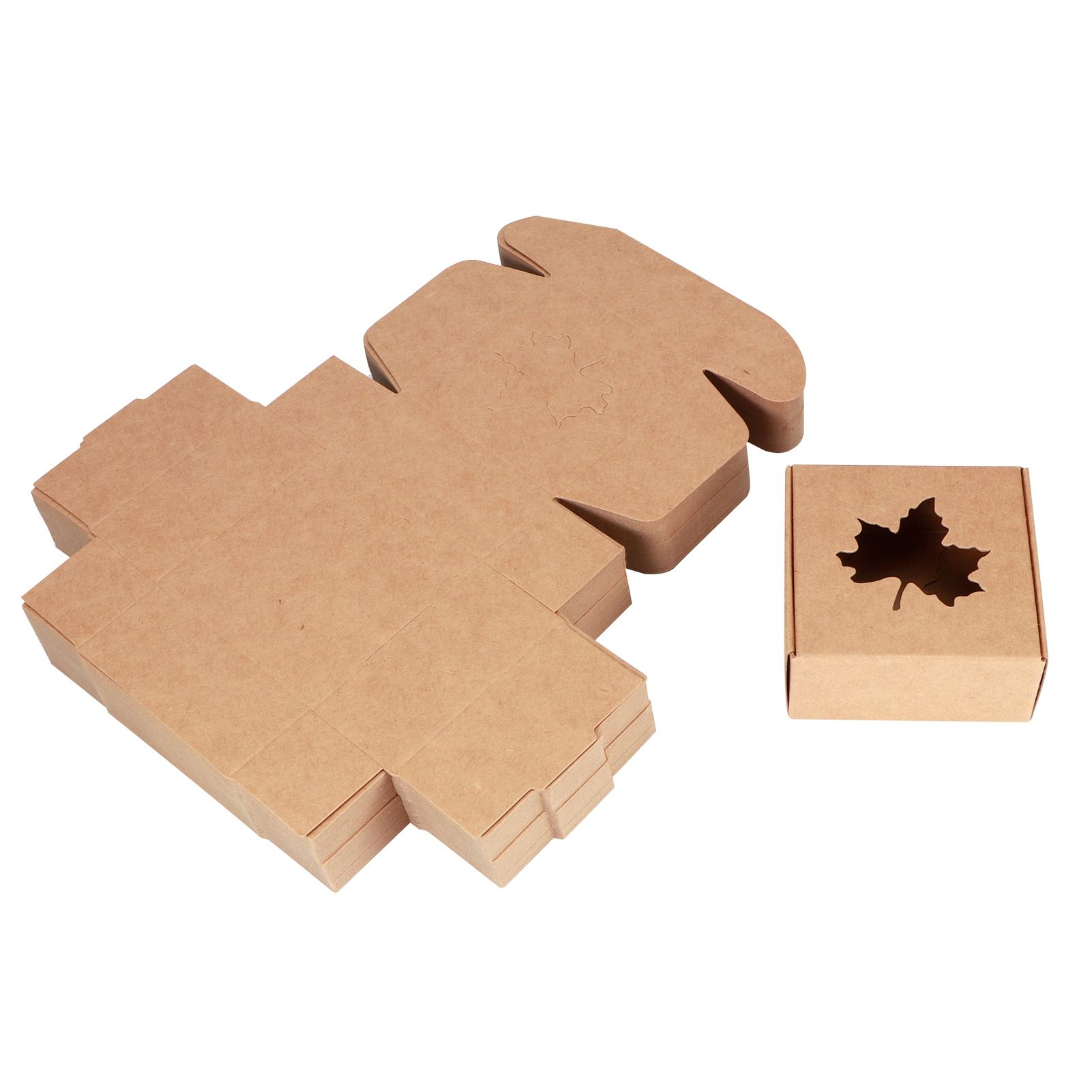 50Pcs Maple Leaf Pattern Kraft Paper Packing Box Small Gift Craft Wrapping Box