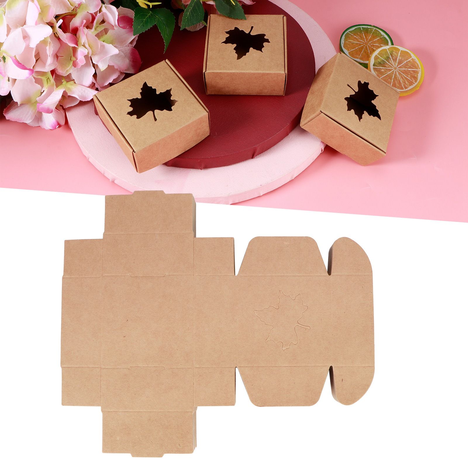 50Pcs Maple Leaf Pattern Kraft Paper Packing Box Small Gift Craft Wrapping Box view 9