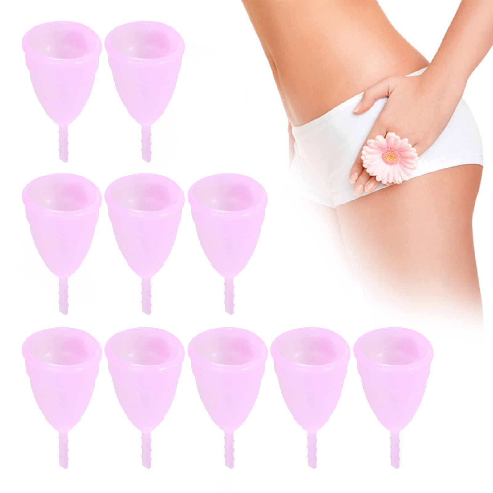 10pcs Silicone Menstrual Cup Reusable Female Lady Hygiene Cup Collector Body view 10