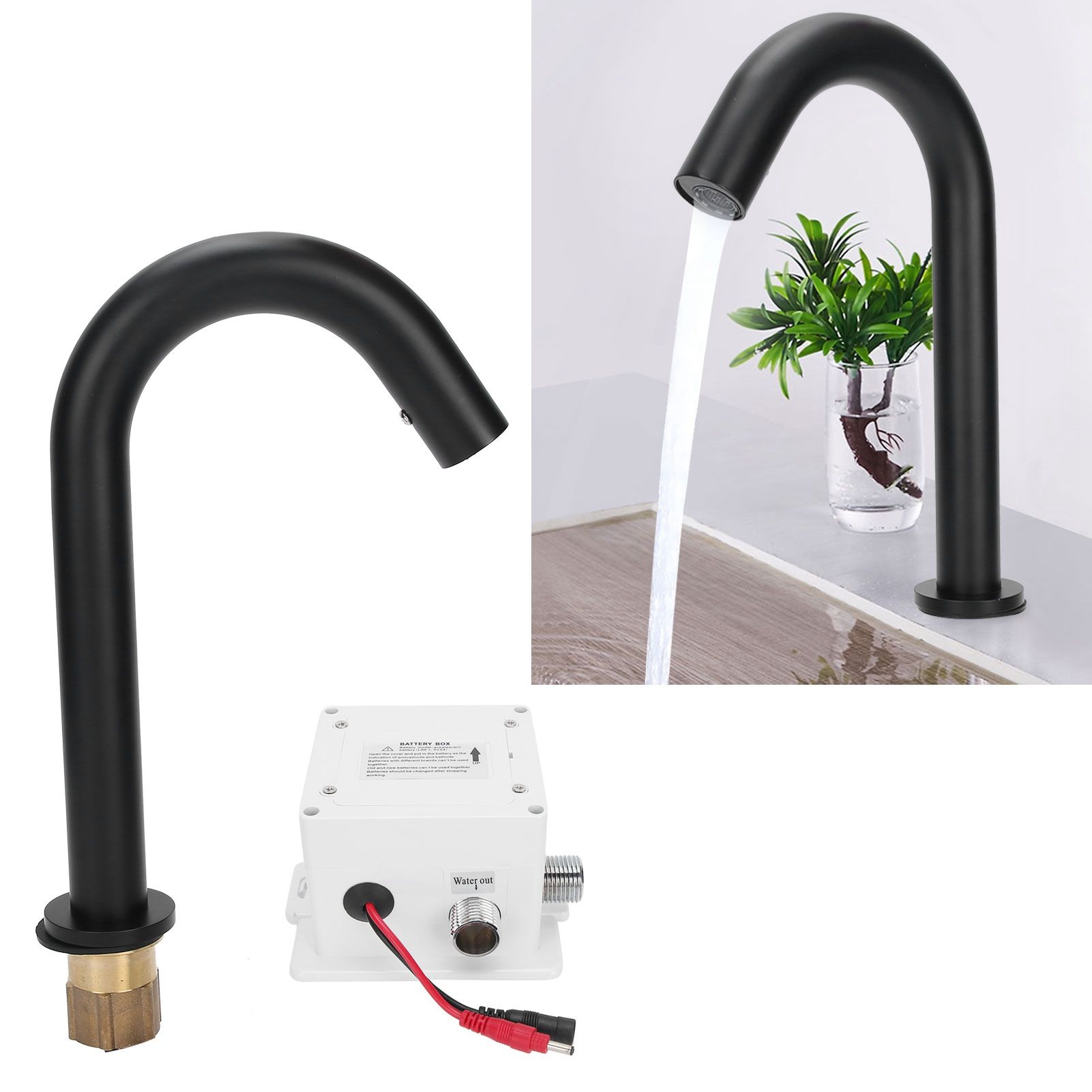 G1/2 Black Sensor Faucet Copper Vertical Intelligent Automatic Washbasin Tap view 9