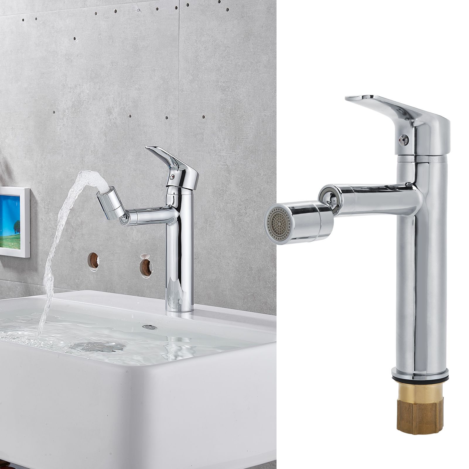 Bath Basin Faucet Rotation Cold Hot Water Sink Copper Mixer Tap for Bathroom view 10