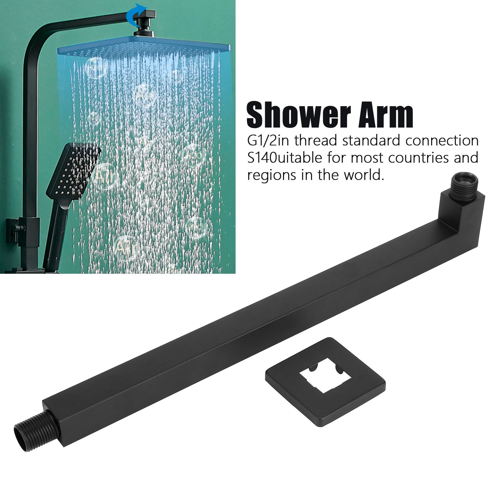 G1/2in Thread Stainless Steel Wall Mounted Extension Arm Shower Arm Shower view 12