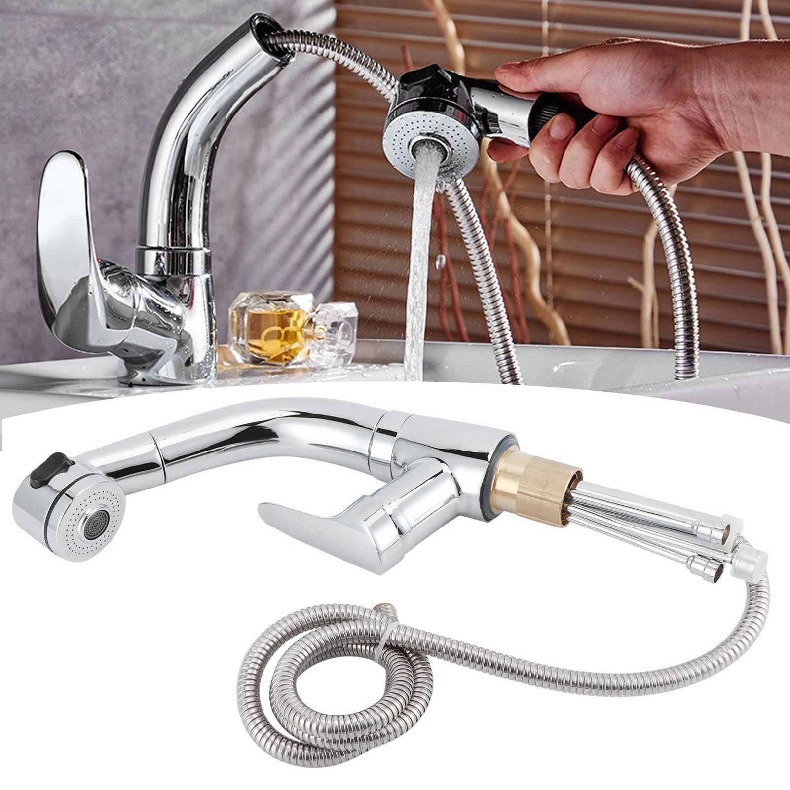 G1/2 Pull Out Bathroom Sink Faucet 360 Degree Rotatable Lift Type Hot and Cold view 10