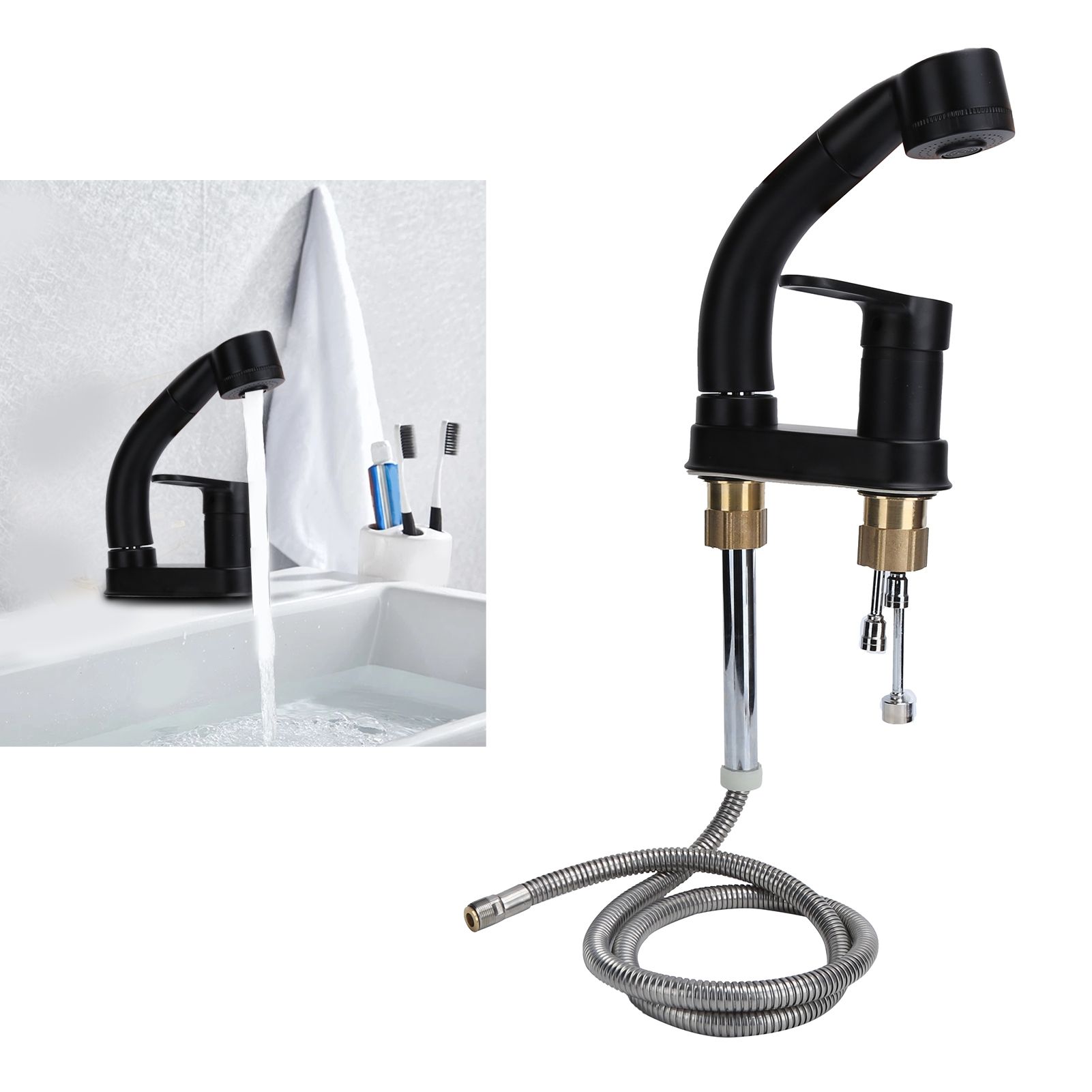 G1/2 Kitchen Cold and Hot Water Faucet Rotatable Sink Mixer Tap with Pull Out view 9