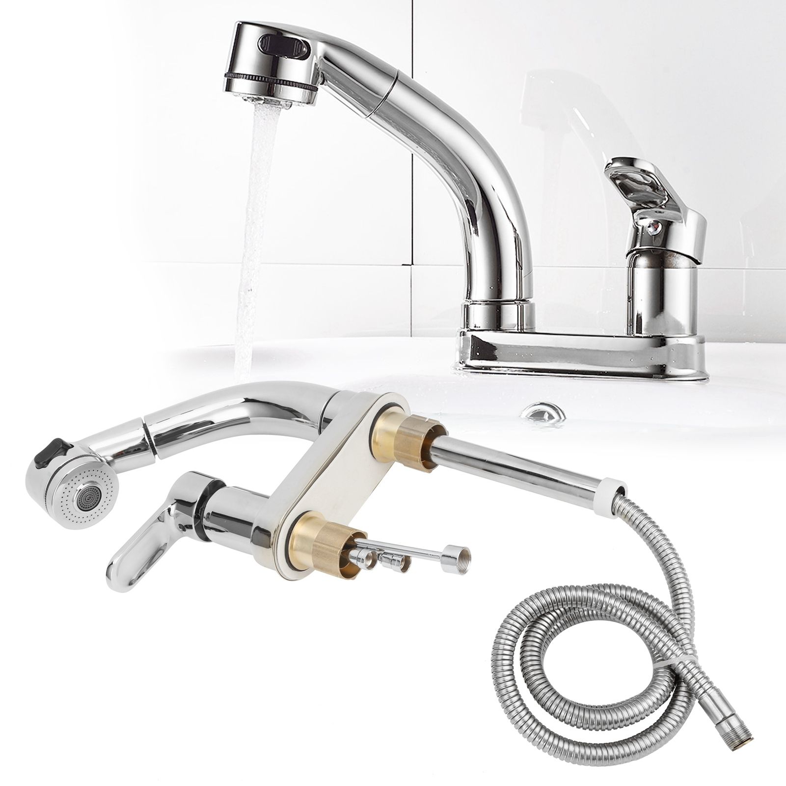 G1/2 Faucet Telescopic Rotatable Pull Out Cold Hot Water Mixer Tap for view 9