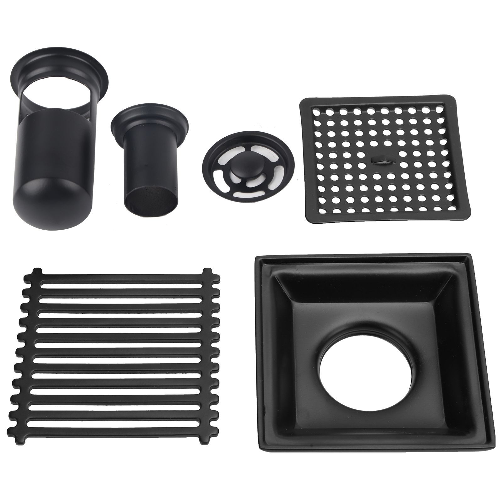 Floor Drain with Removable Cover Grille Square Shaped Shower Drain 10x10cm Black view 2