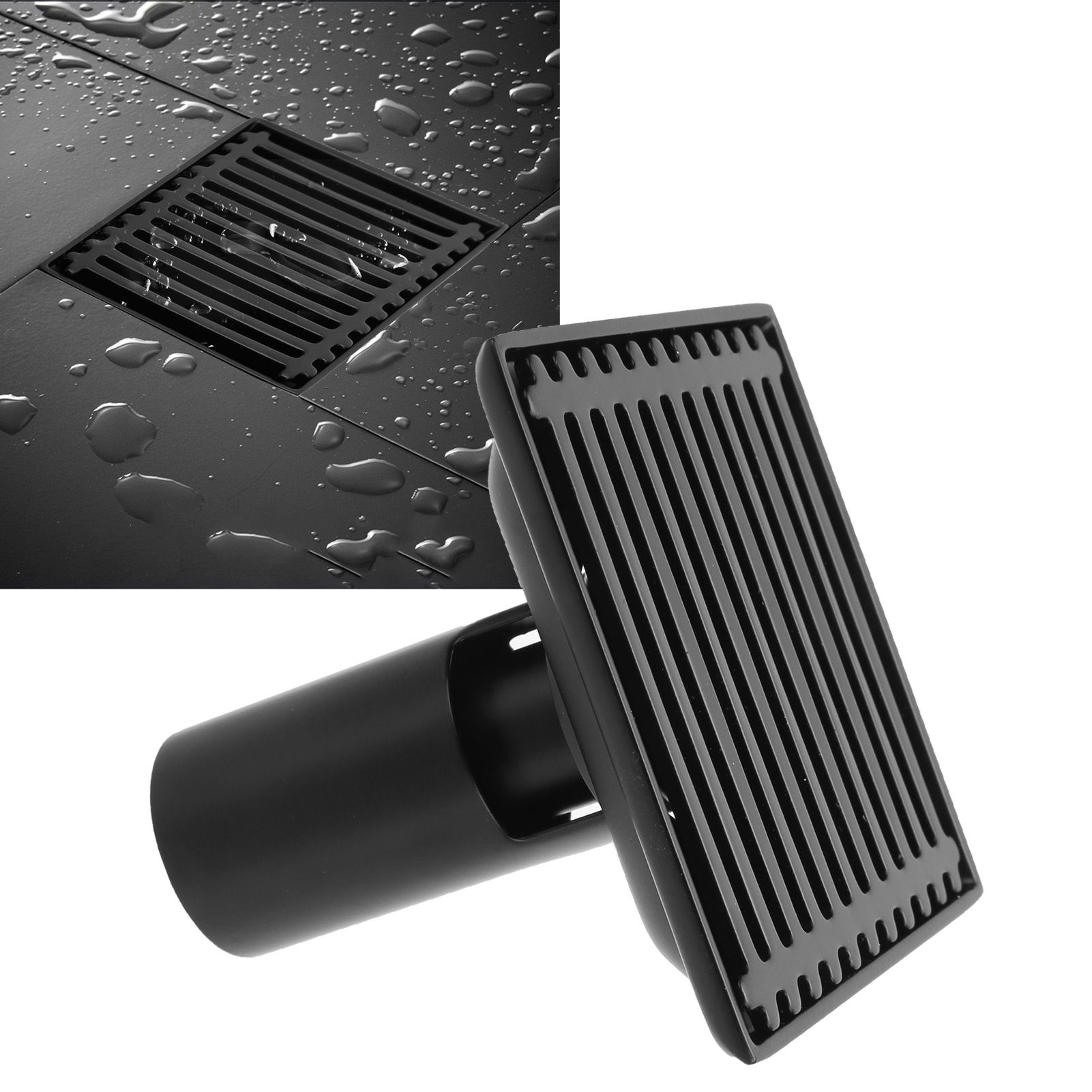 Floor Drain with Removable Cover Grille Square Shaped Shower Drain 10x10cm Black view 10