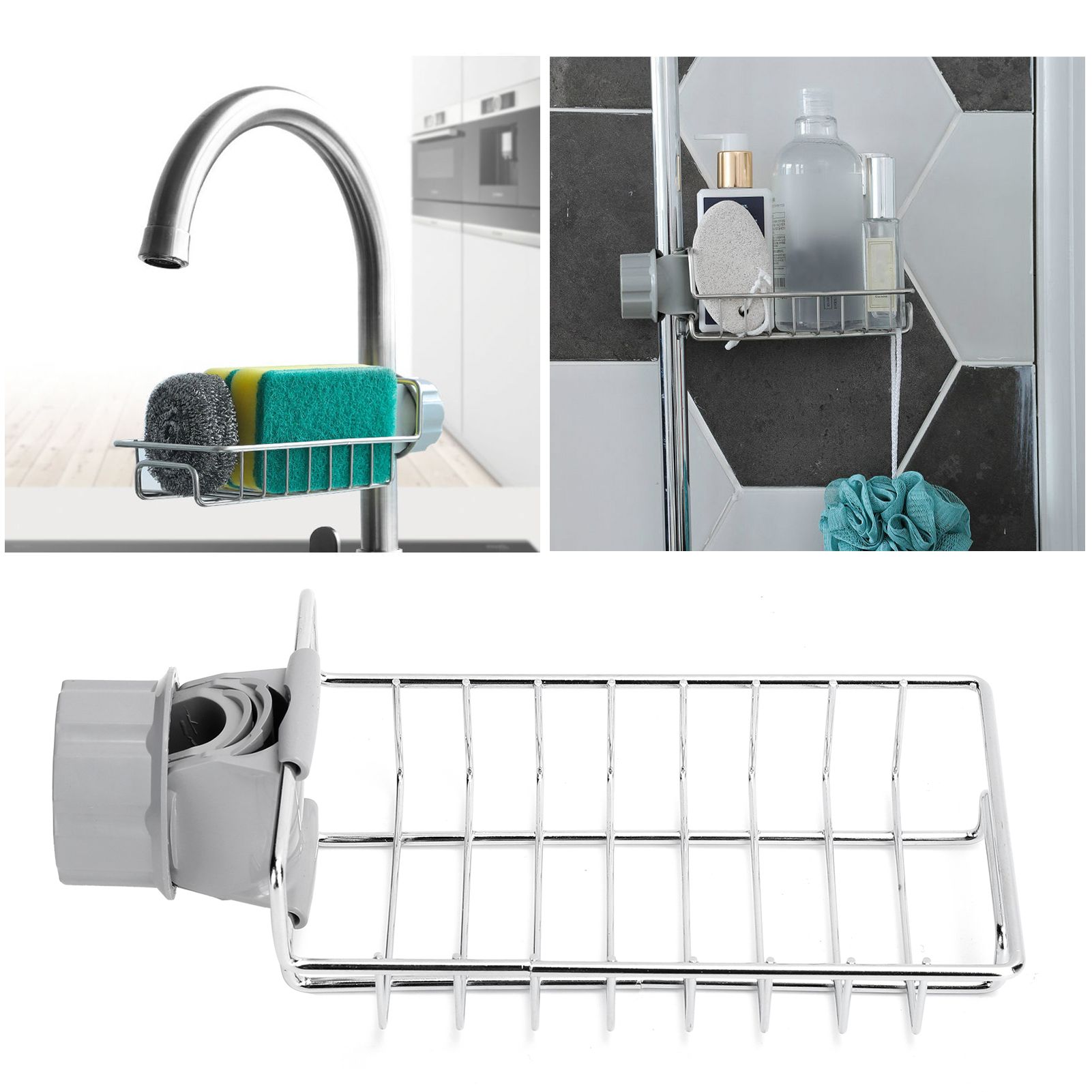 Sink Hanging Storage Rack Stainless Steel Faucet Clip Drain Shelf Dish Cloth view 9