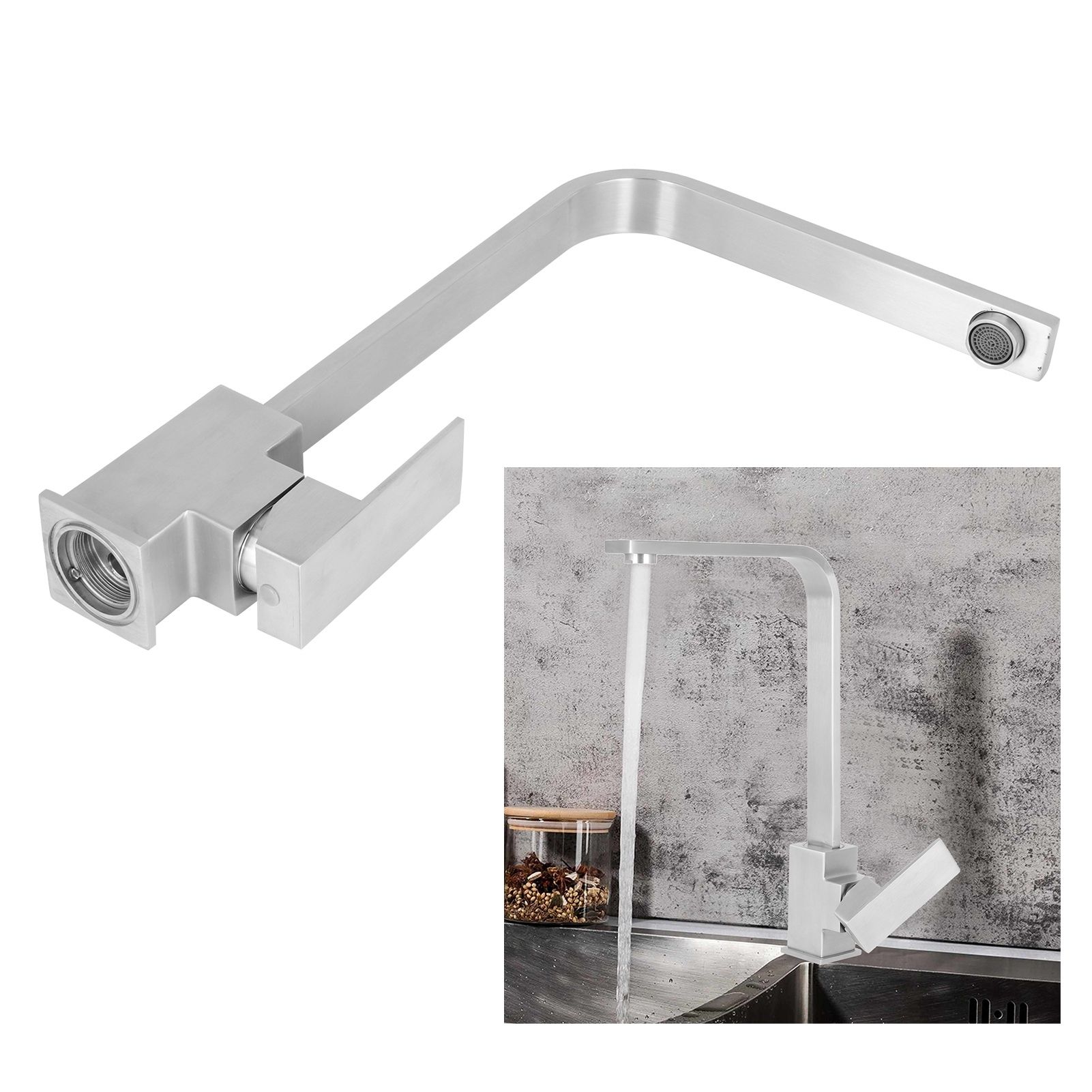G1/2 Faucet Set 360° Rotating 304 Stainless Steel Cold Hot Mixer Water Tap for view 9