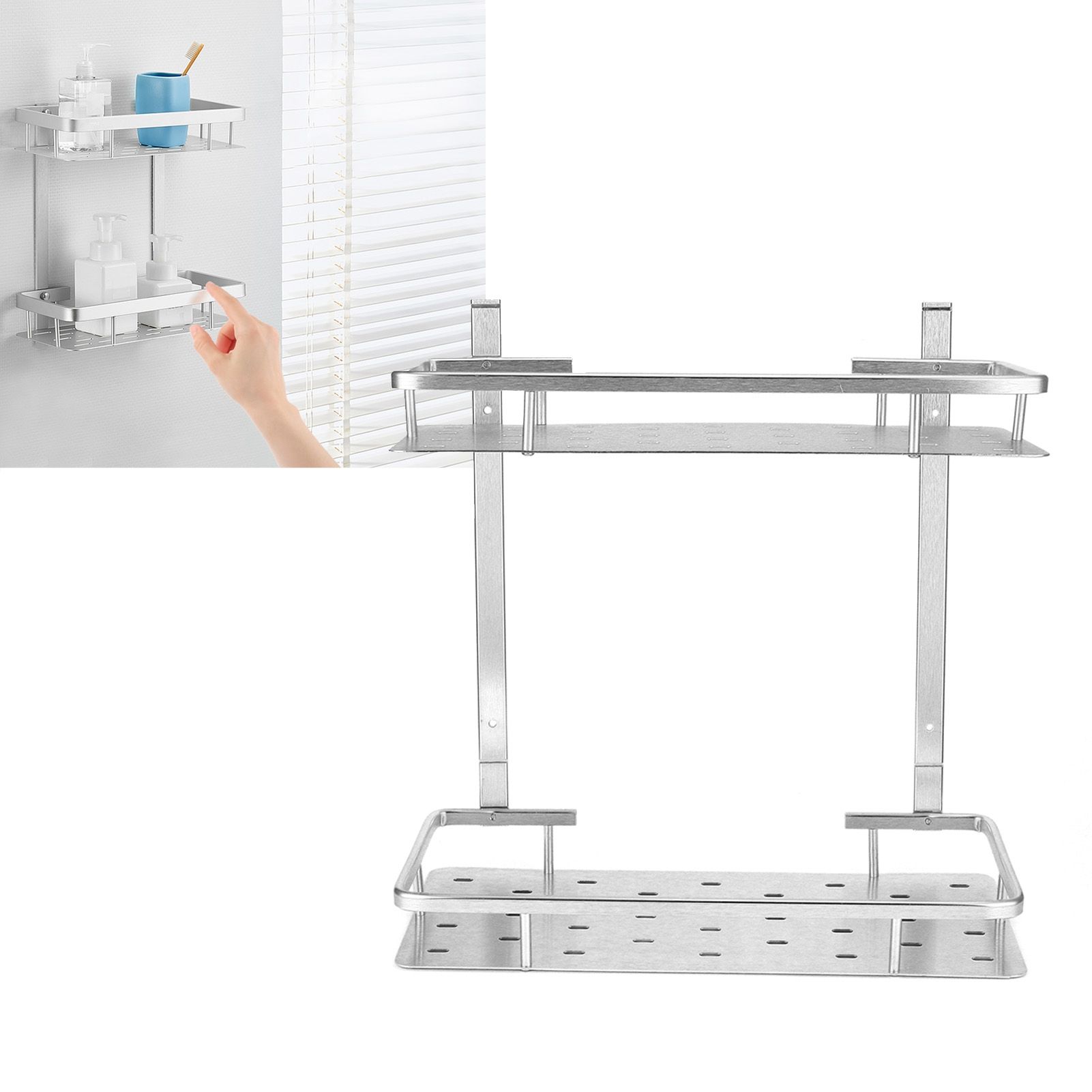 Space Aluminum Bathroom Shelf RustProof Shower Rack Kitchen Storage Basket for view 12