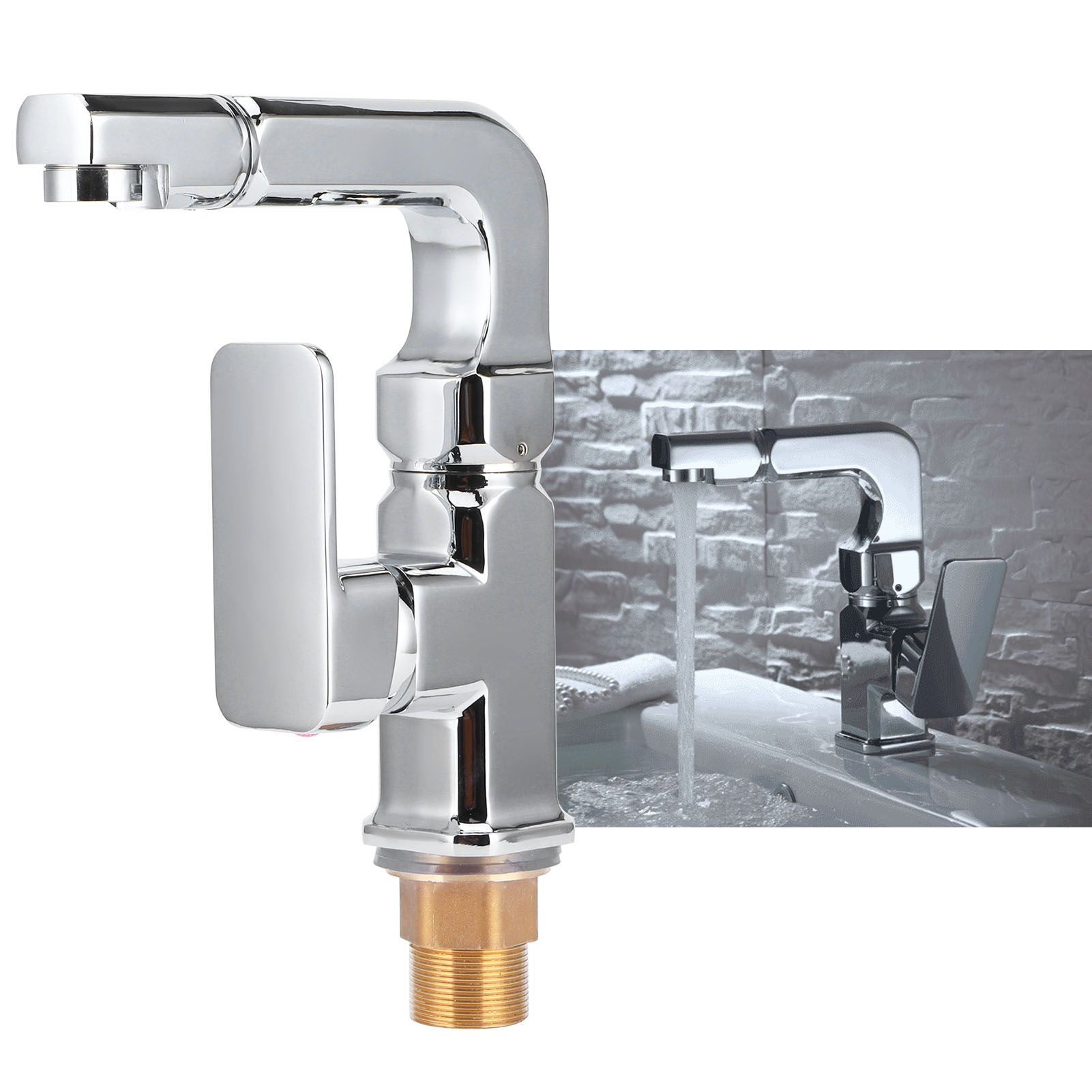 G1/2 Hot and Cold Single Hole Washbasin Faucet 360 Degree Rotate Single Handle view 11