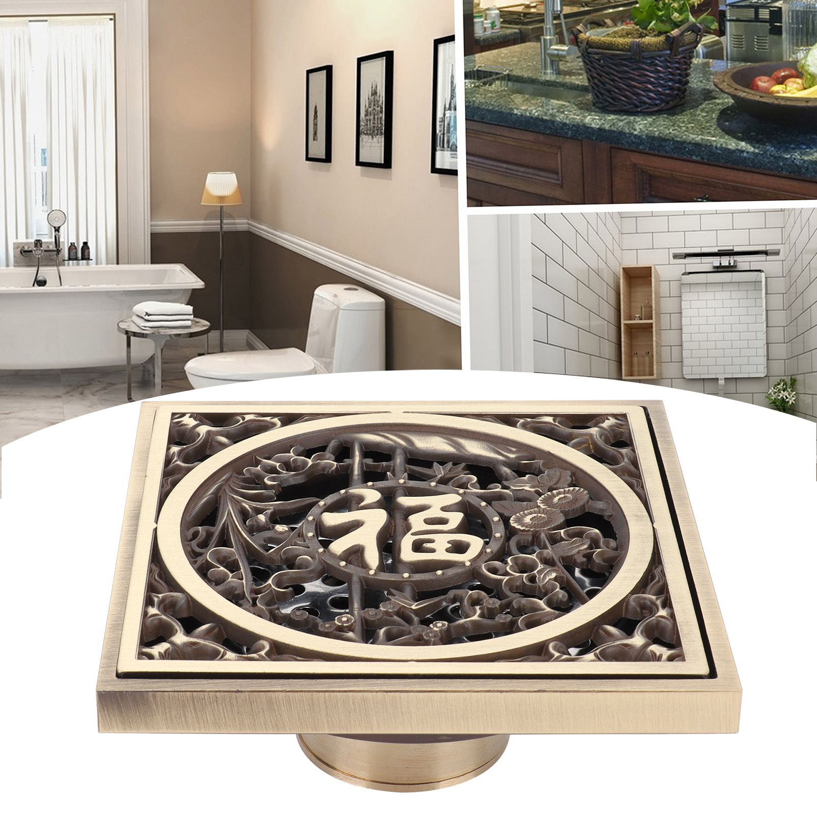 Copper Floor Drain Antique Shower Floor Drain Set with Cover Filter Bathroom view 11