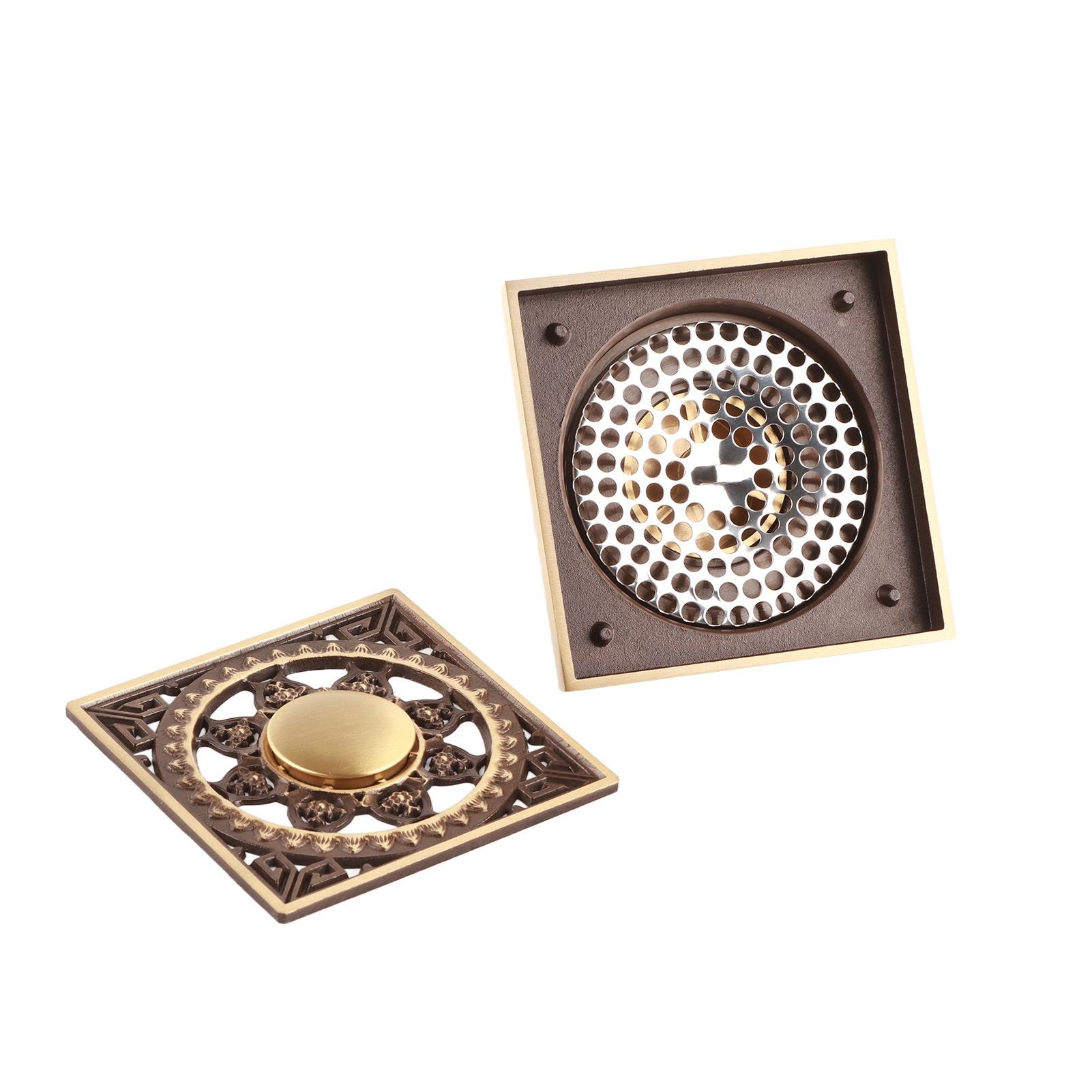 10x10cm All‑Copper Floor Drain Insect‑Proof Odor‑Proof Antique Floor Drain for view 5