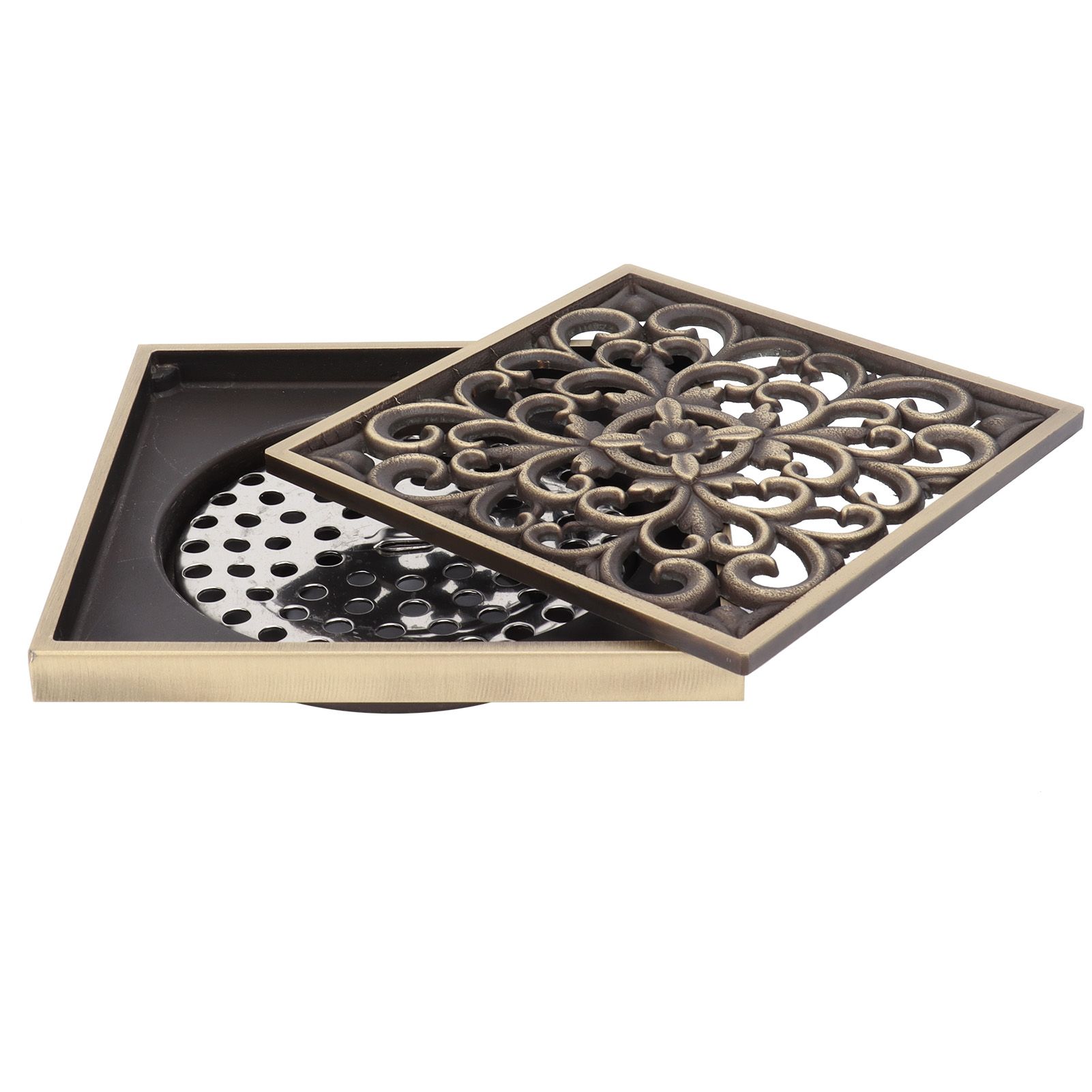 Floor Drain Antique Copper Shower Drain Kit for Home Hotel Bathroom Toilet 10x10cm view 4