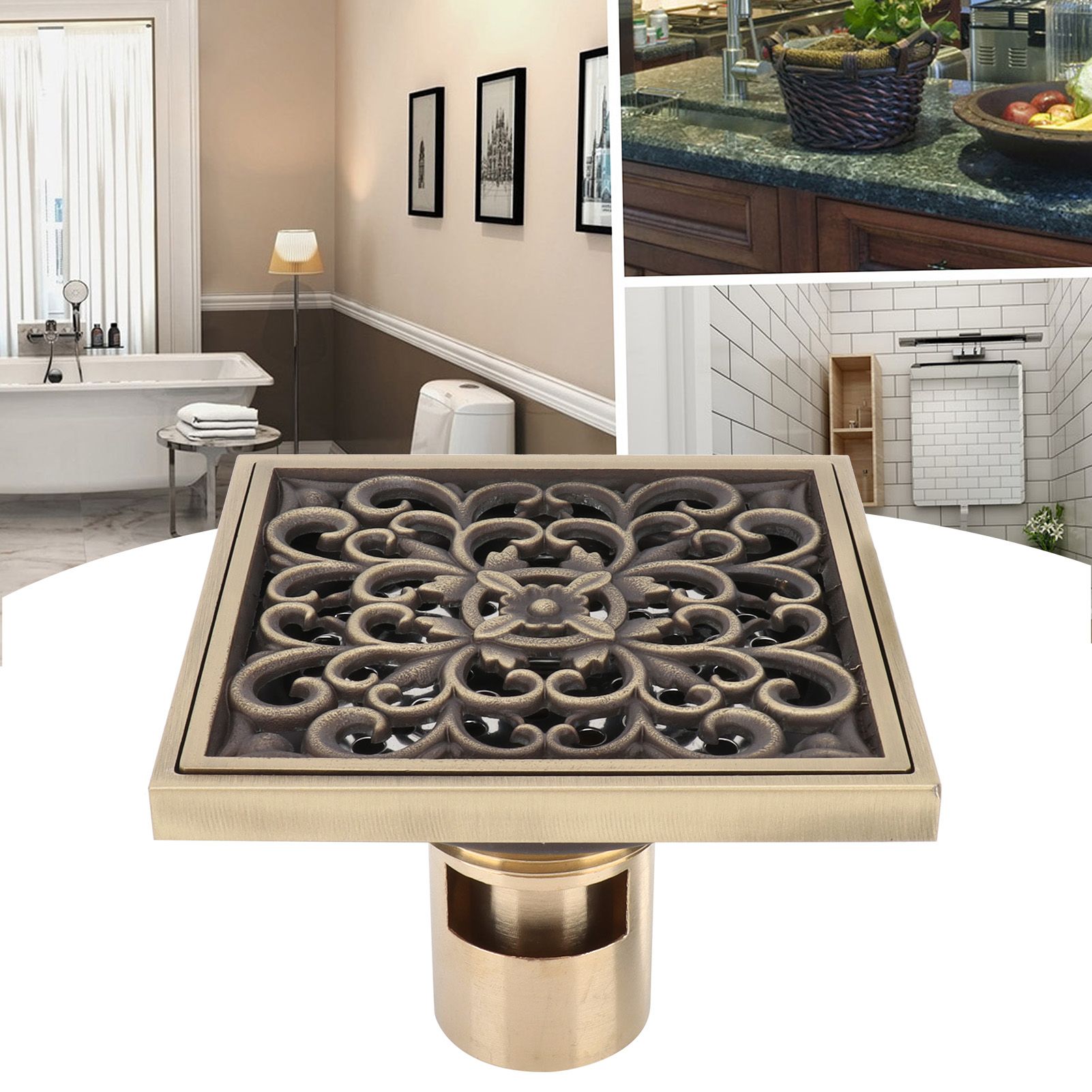 Floor Drain Antique Copper Shower Drain Kit for Home Hotel Bathroom Toilet 10x10cm view 12