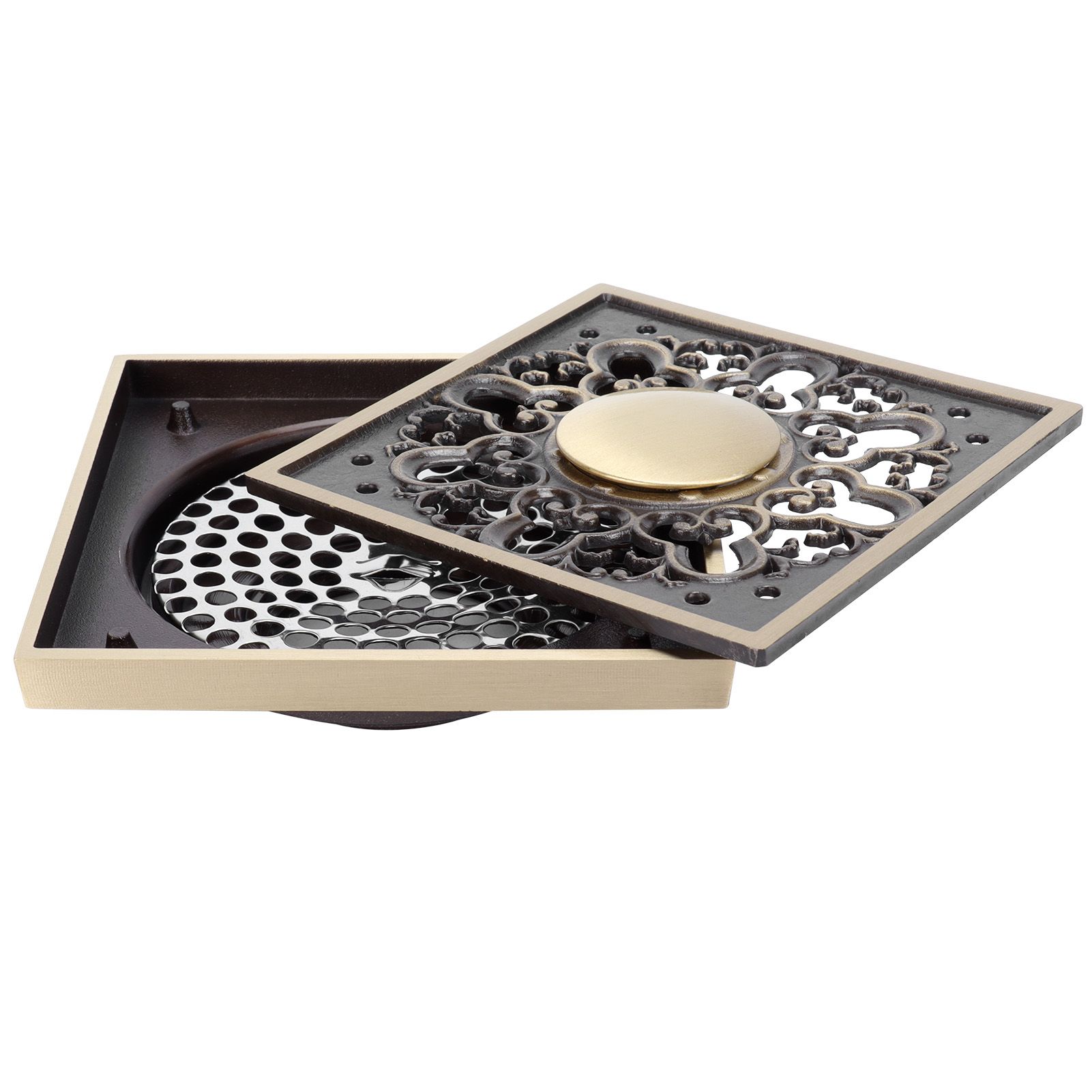 Deodorant Floor Drain Kit Copper Antique Concealed Shower Drain for Kitchen