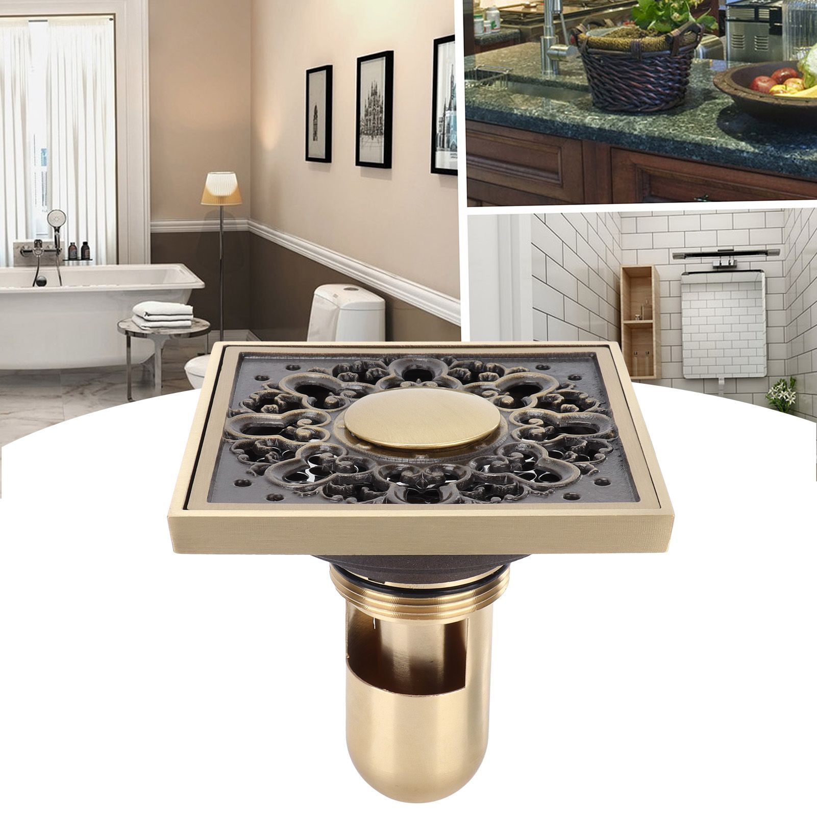 Deodorant Floor Drain Kit Copper Antique Concealed Shower Drain for Kitchen view 12