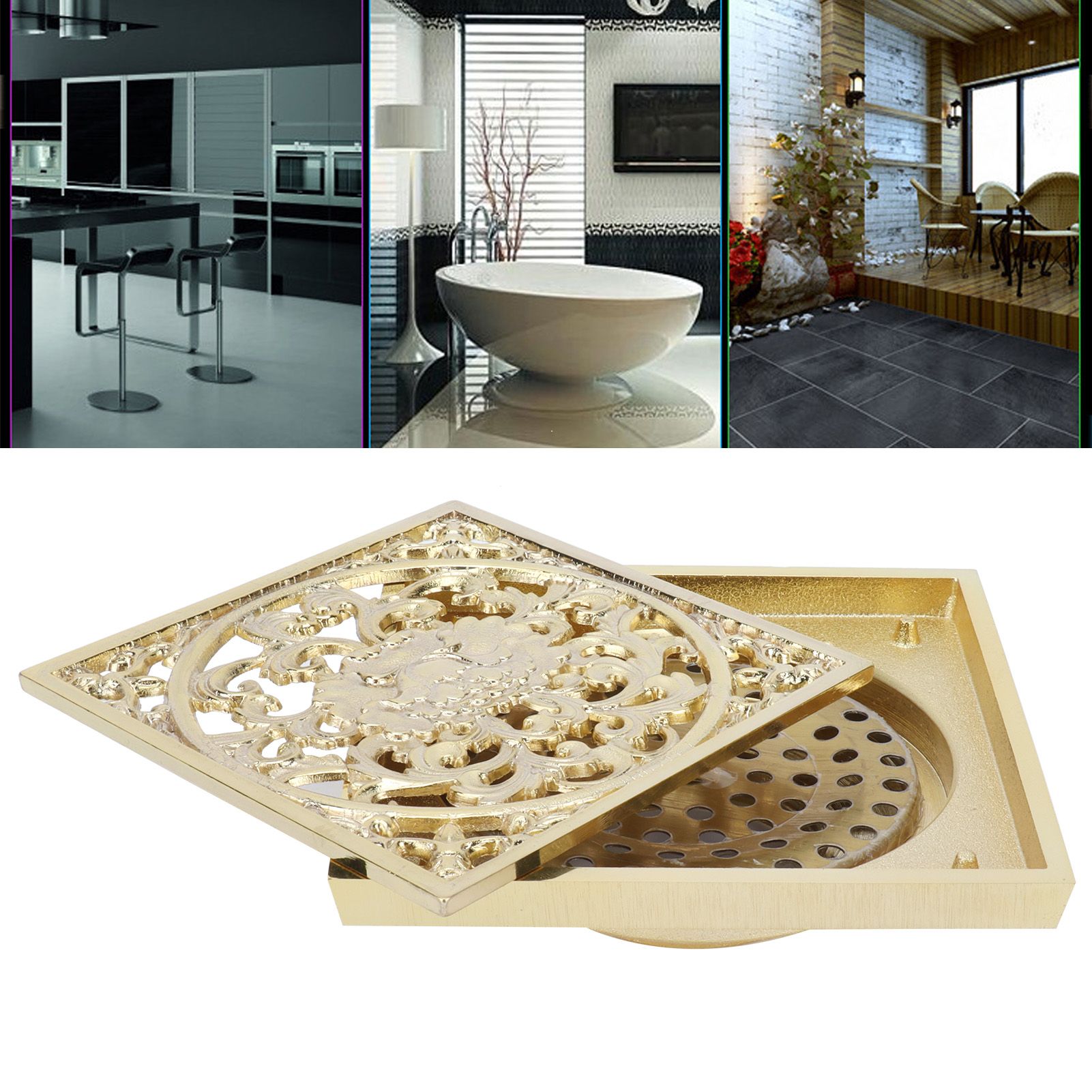 10x10cm Floor Drain Gold Copper Deodorant Floor Drain Strainer for Kitchen view 12