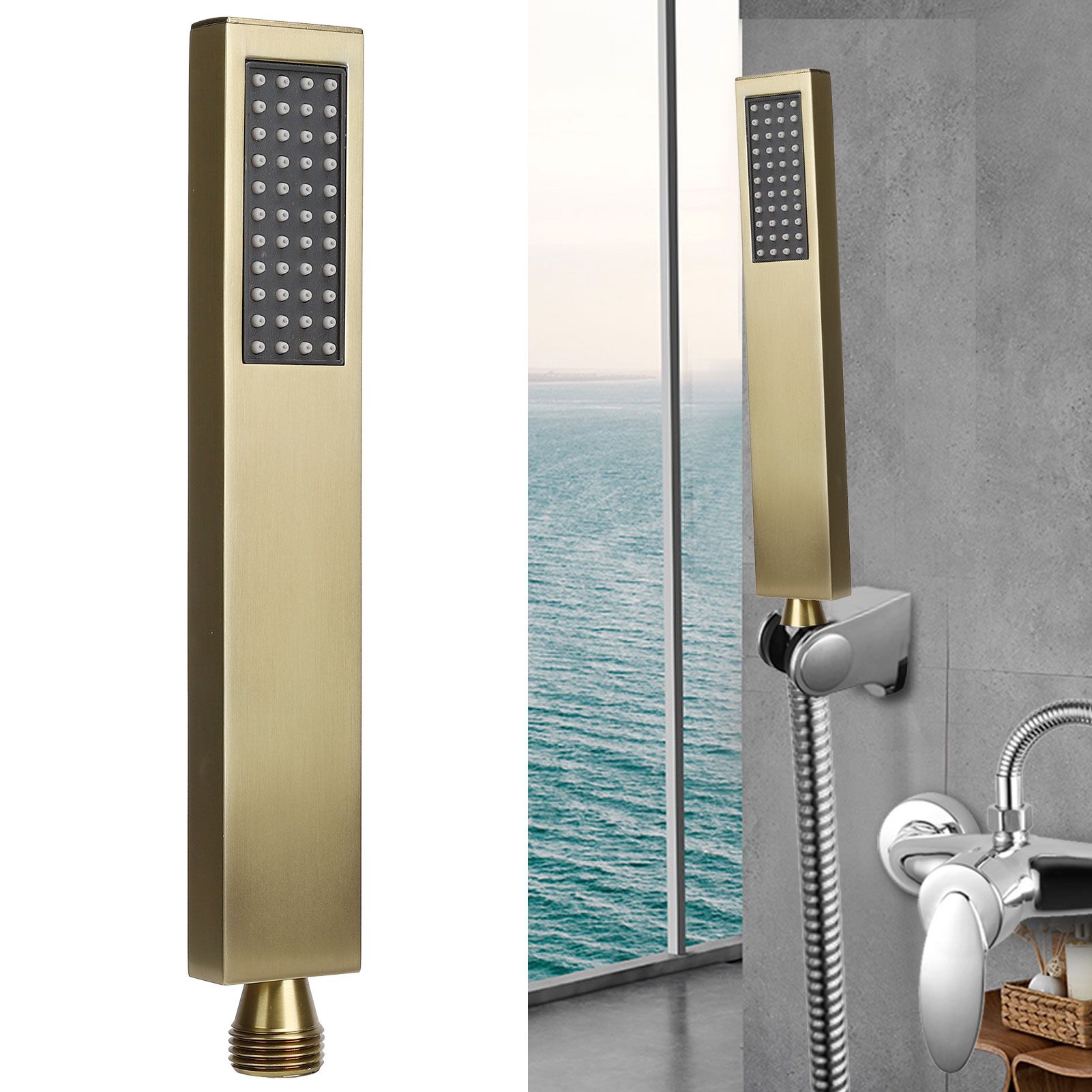 G1/2 Flat Square Shape Shower Head HandHeld Full Copper Shower Sprayer for view 11