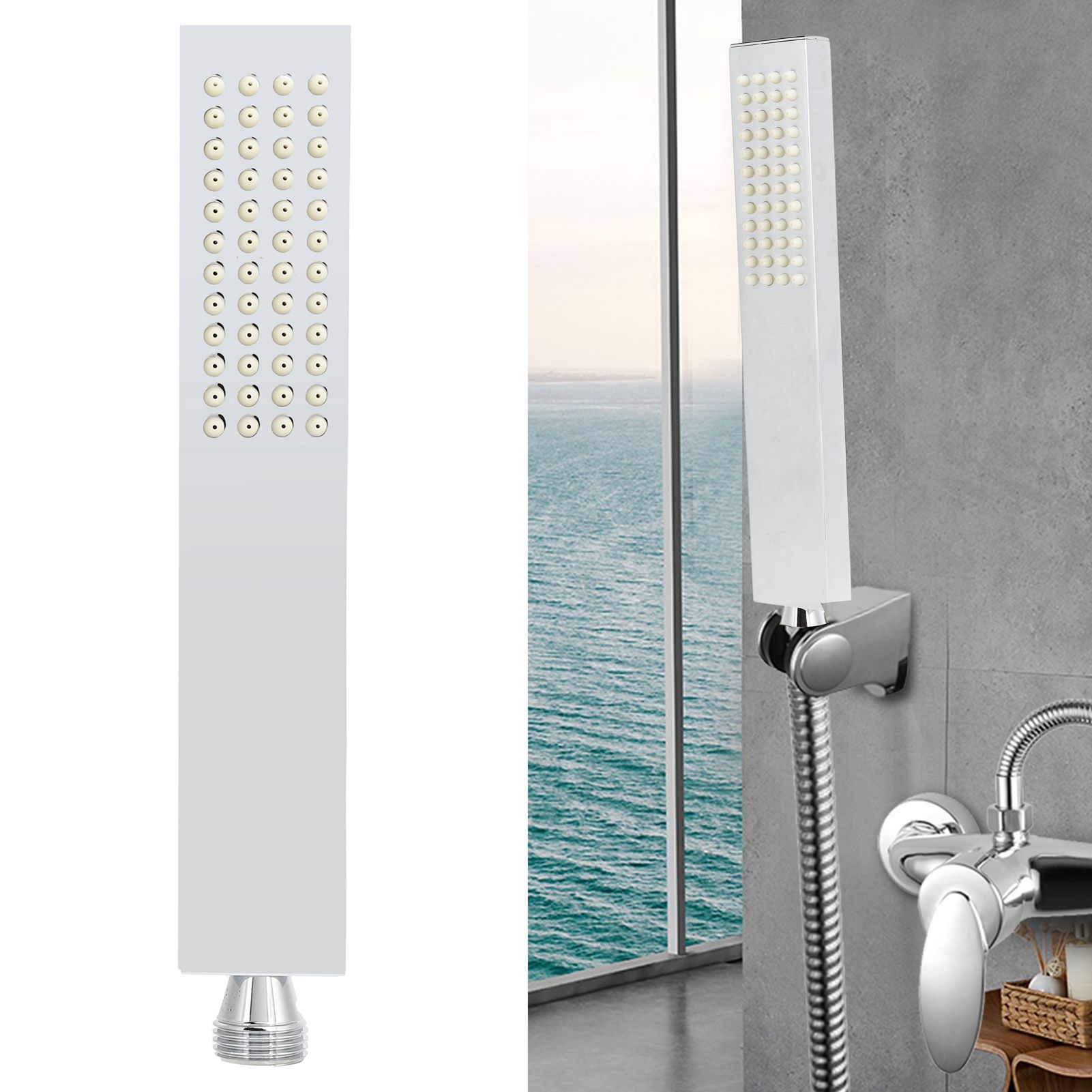 G1/2 Flat Square Shape Handheld Shower Head Copper Bathroom Shower Sprayer for view 12