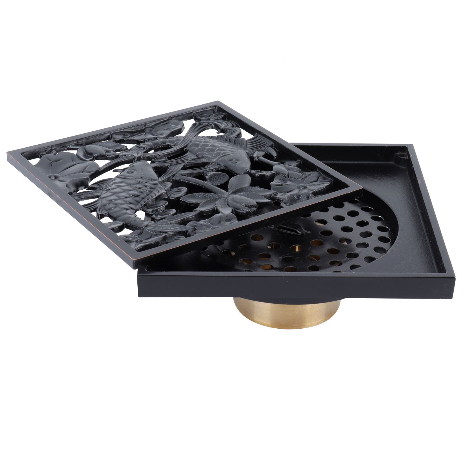 Black Shower Floor Drain 10x10cm Copper Floor Drain Strainer for Hotel view 9