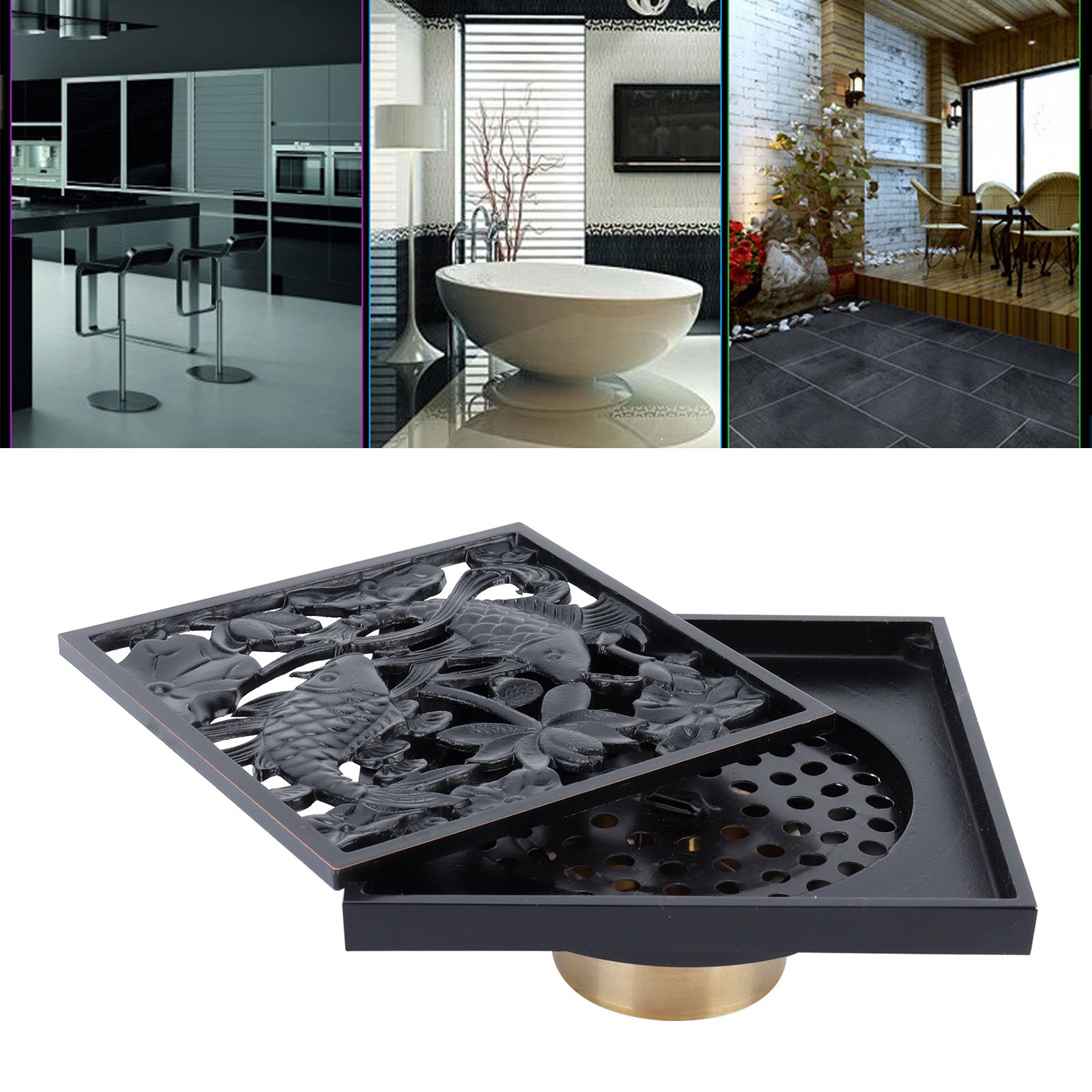 Black Shower Floor Drain 10x10cm Copper Floor Drain Strainer for Hotel view 11