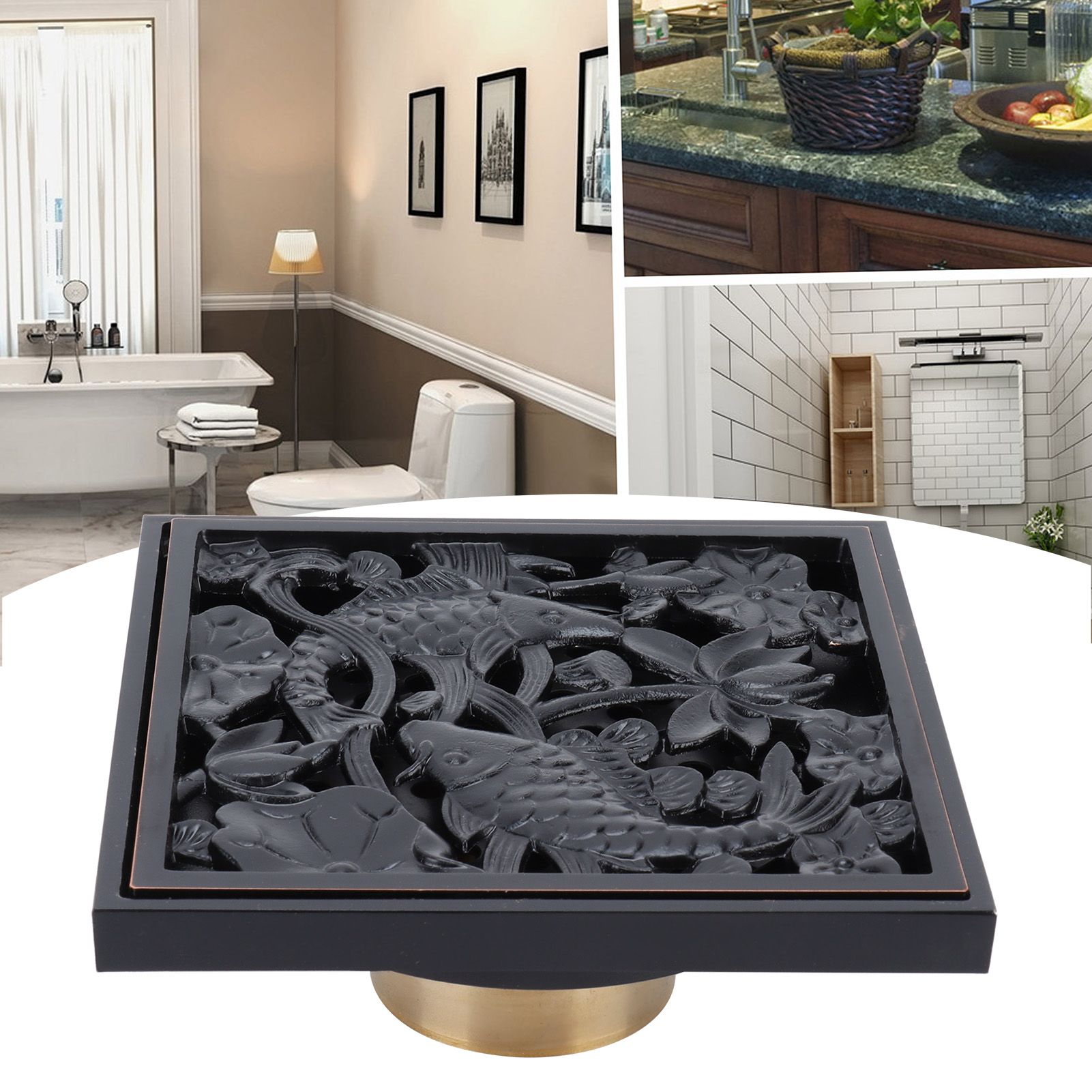 Black Shower Floor Drain 10x10cm Copper Floor Drain Strainer for Hotel view 12