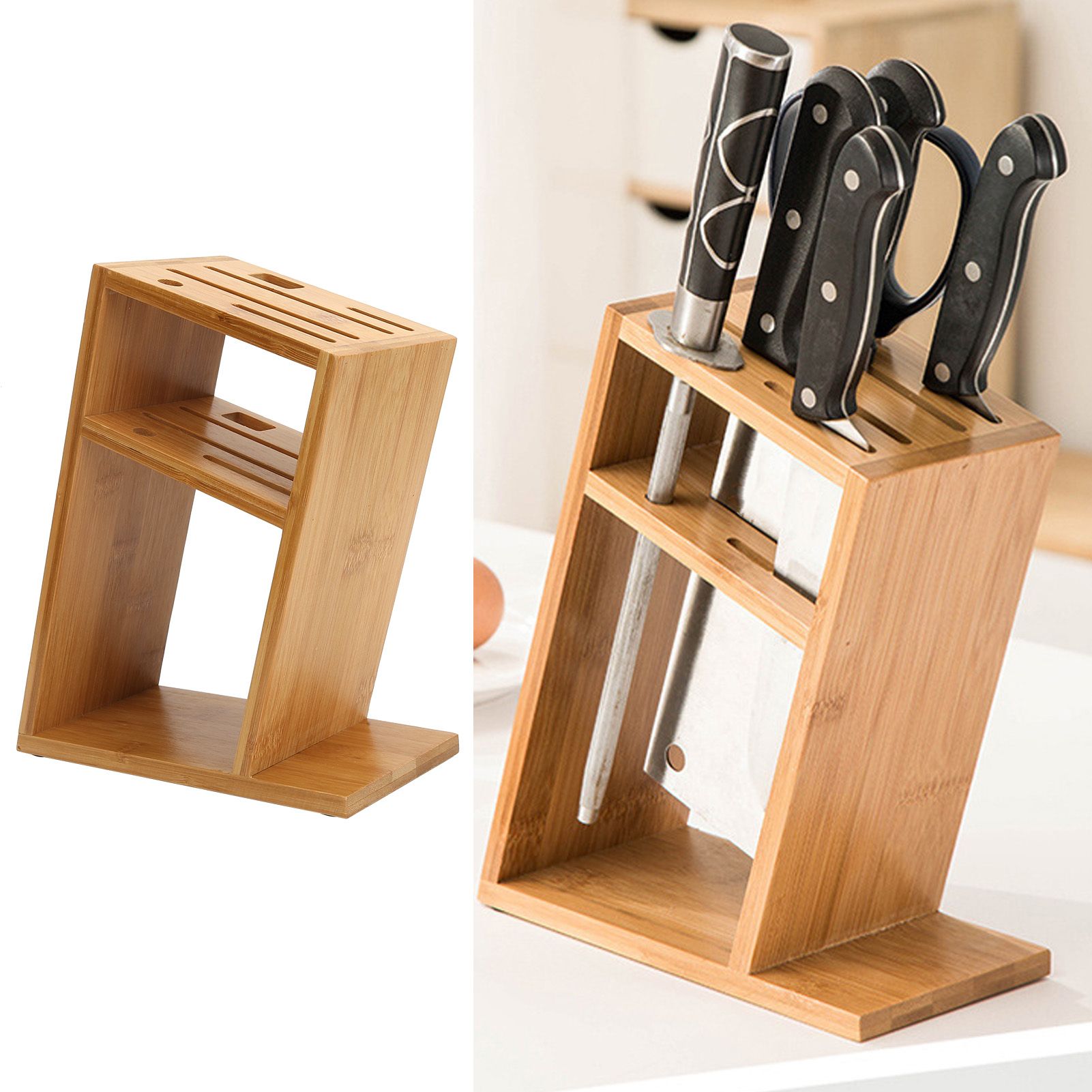 Bamboo Knife Holder Inclined Kitchen Knife Holder Multifunctional Bamboo Rack view 11