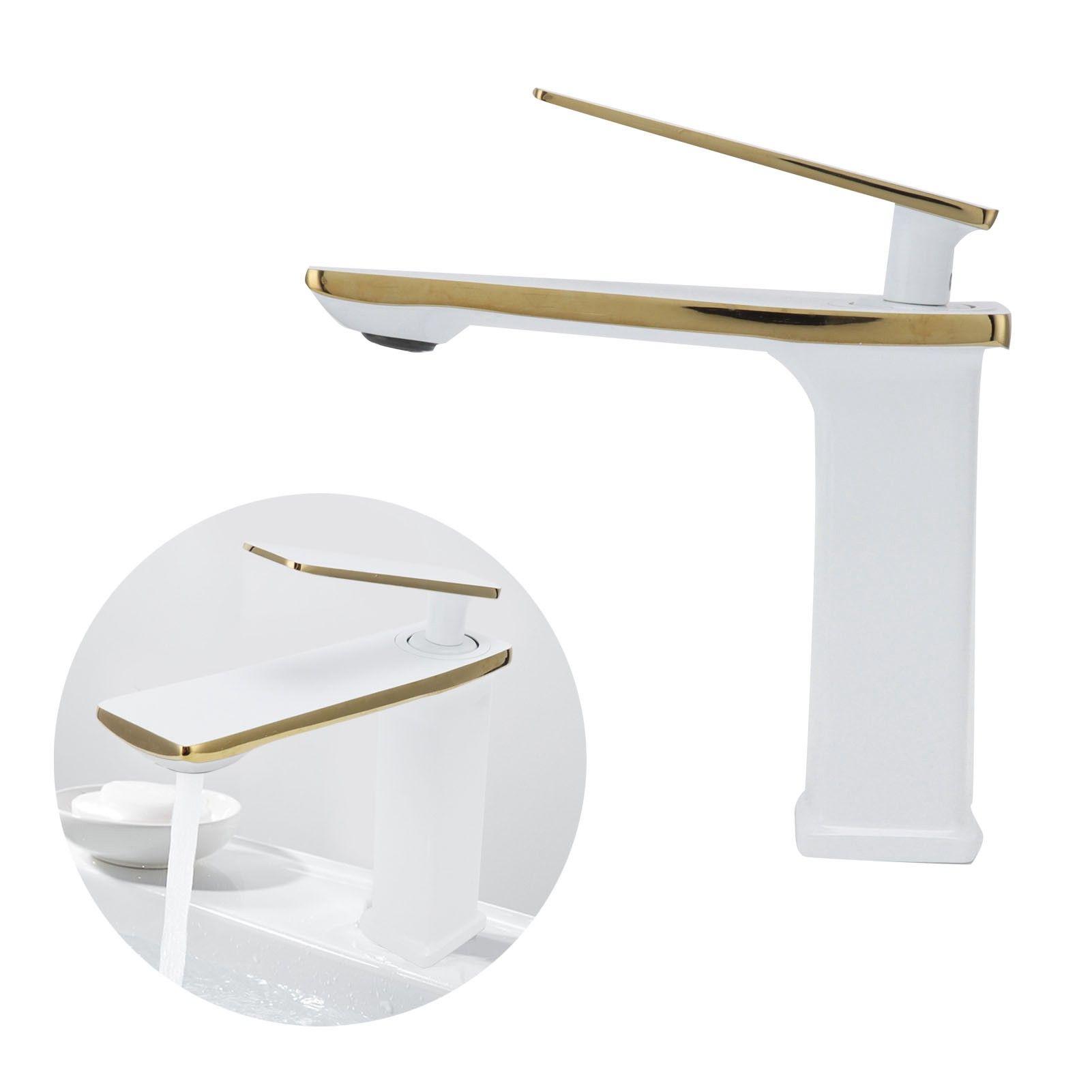 Copper Wash Basin Tap Hot Cold Mixing Faucet with Single Hole Long Handle for view 11