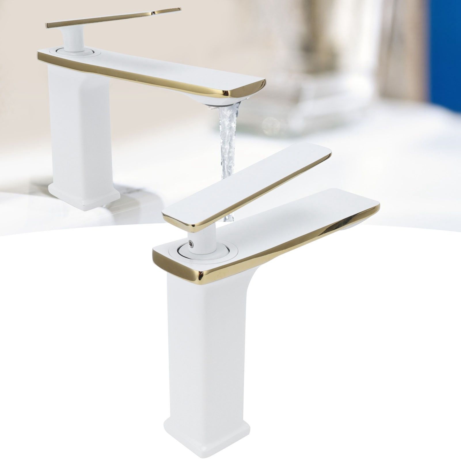 Copper Wash Basin Tap Hot Cold Mixing Faucet with Single Hole Long Handle for view 12