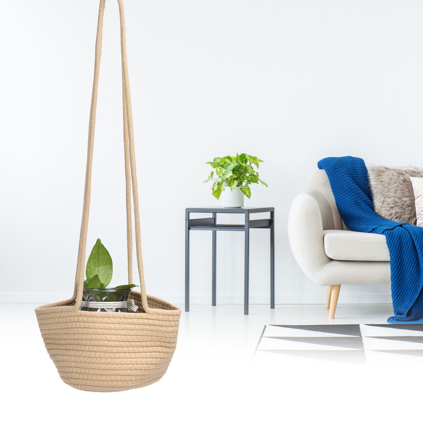 Hanging Flower Basket Woven Basket Suspended Flowerpot Plant Storage view 12