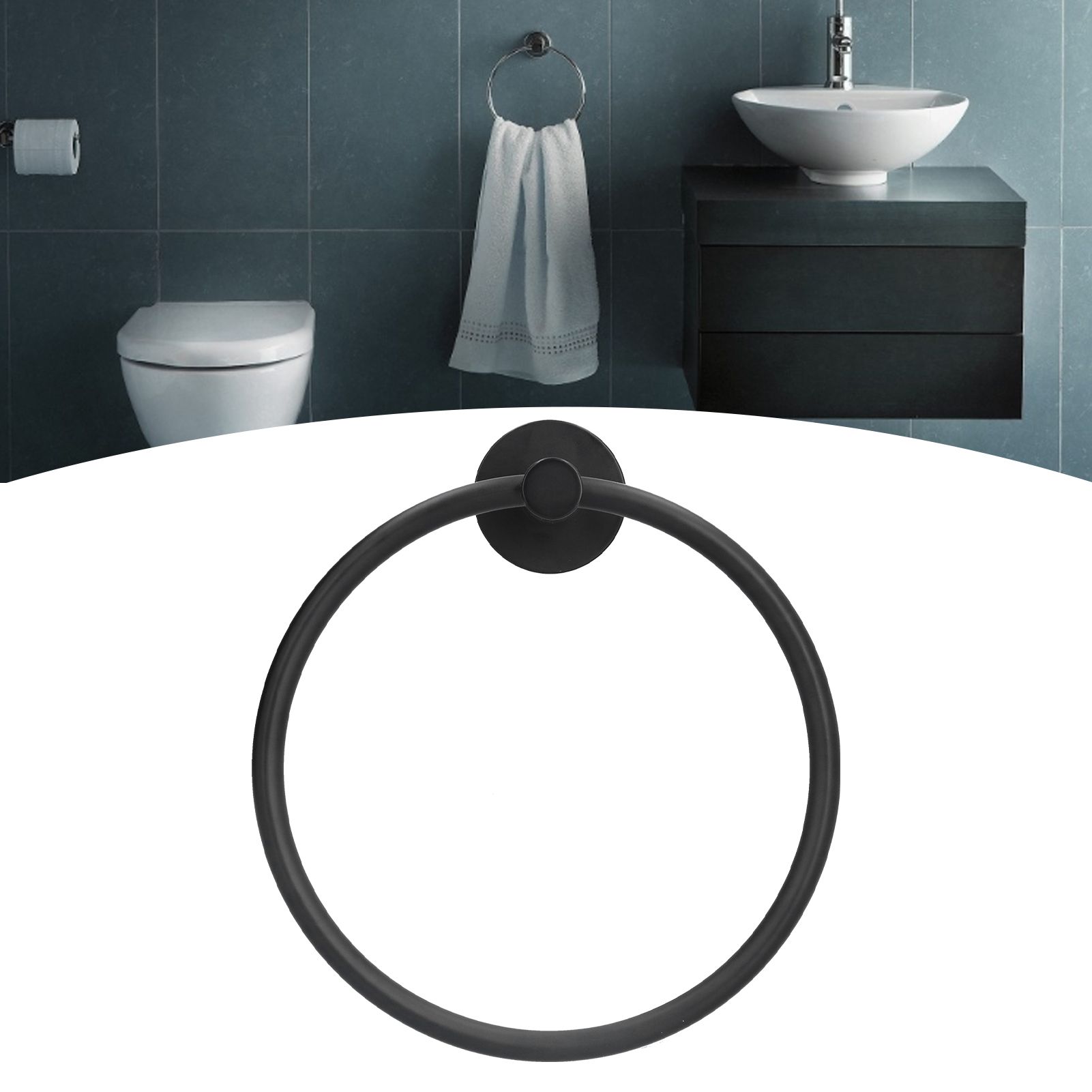 Towel Ring 304 Stainless Steel Wall Mount Matte Black Towel Holder Rack for view 11