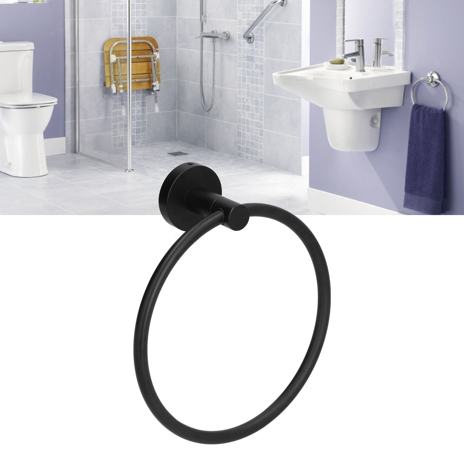 Towel Ring 304 Stainless Steel Wall Mount Matte Black Towel Holder Rack for view 12