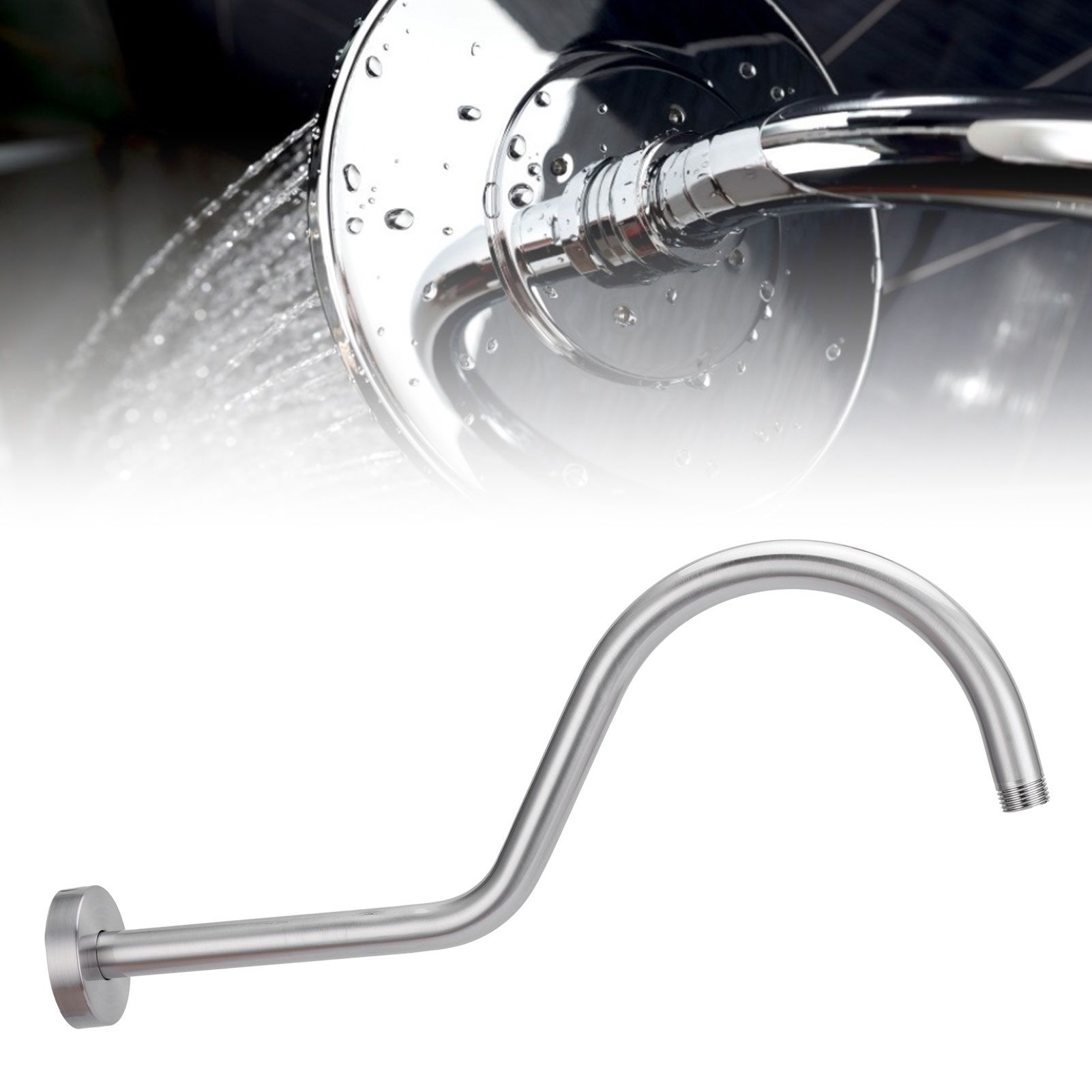 NPT1/2 Shower Arm Kit 17in WallMounted Brushed Shower Head Extension Rod Pipe view 12
