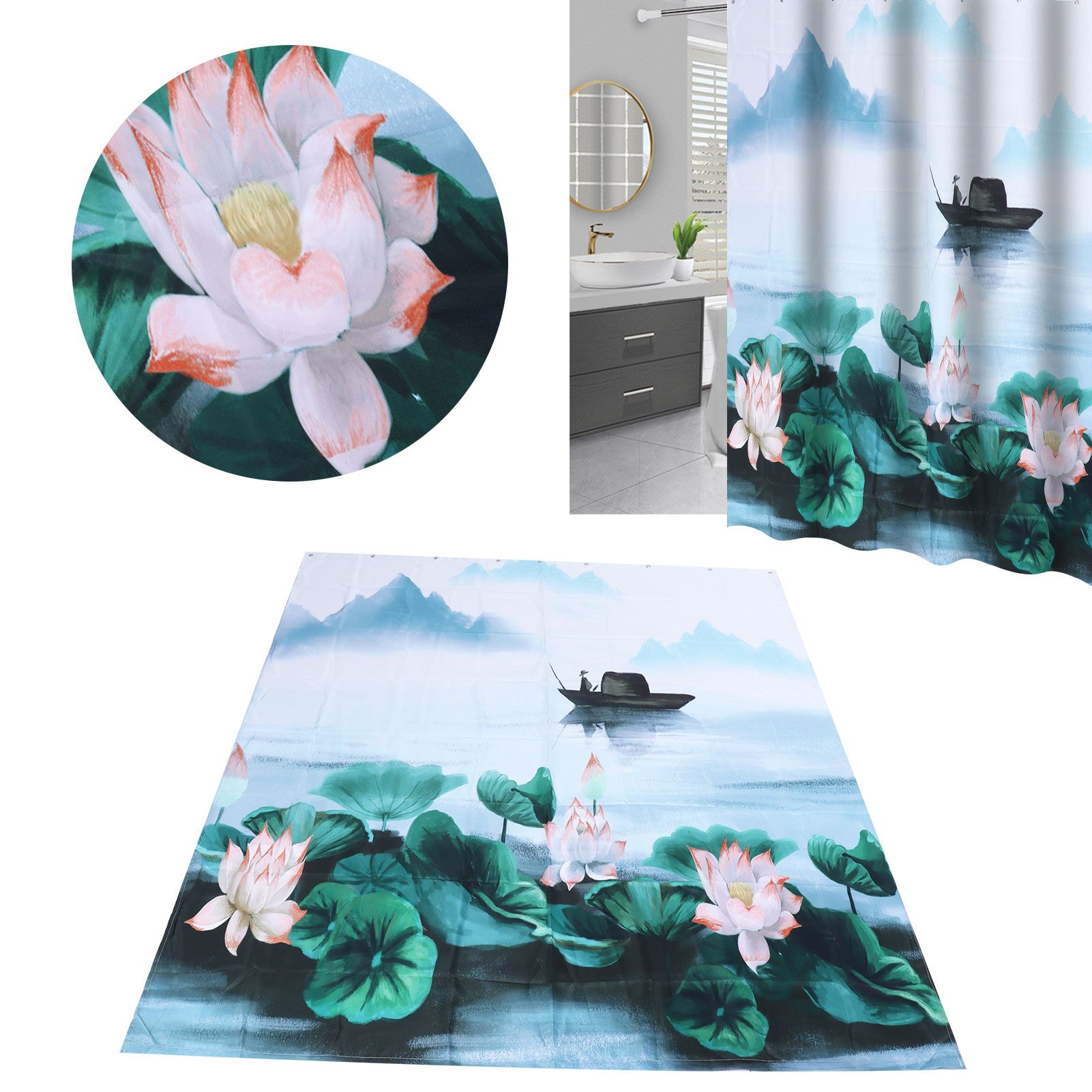 Blackout Curtains Waterproof Flower Pattern Shower Curtain Window Panels for view 11
