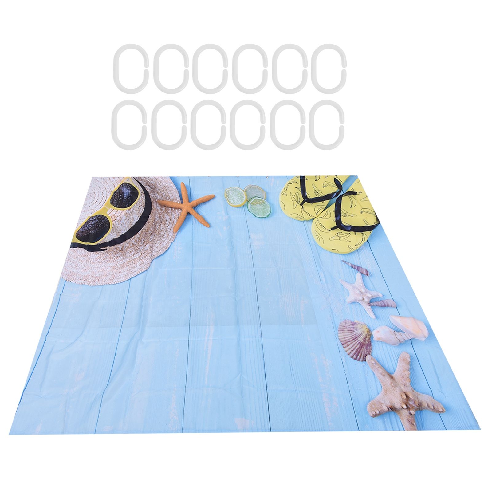 Beach Pattern Shower Curtain Waterproof Polyester Bathroom Curtain with Hooks view 3
