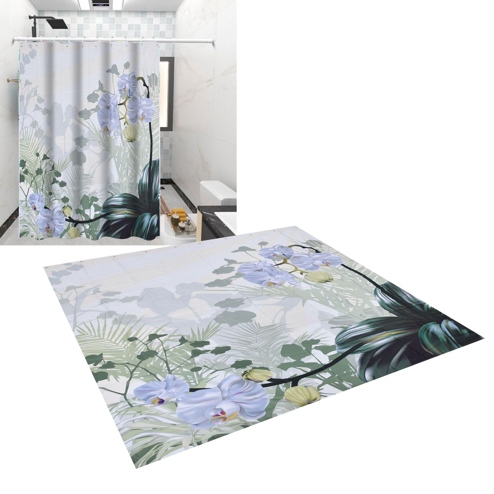 Flower Plants Pattern Shower Curtain Waterproof Polyester Bathroom Curtain view 11