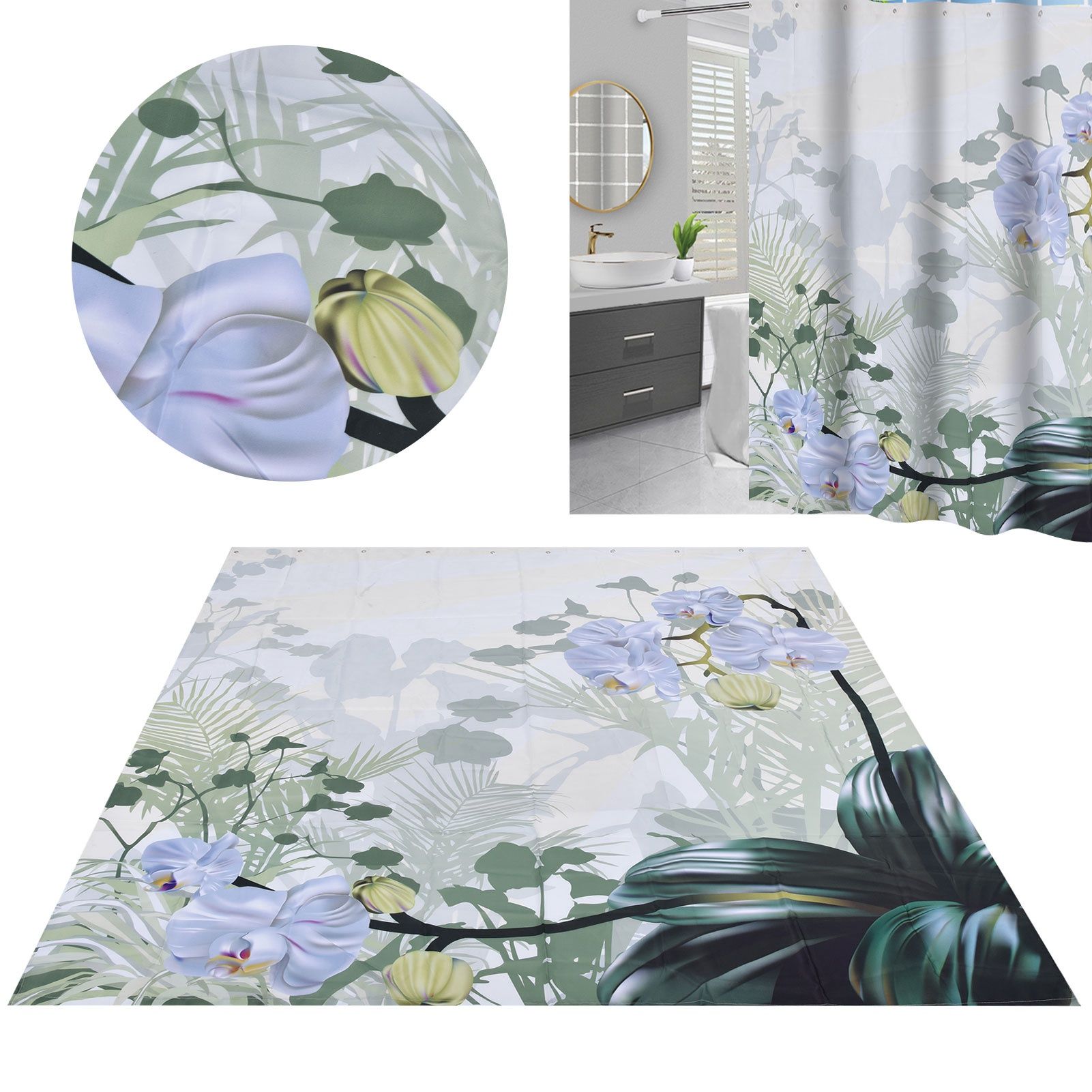 Flower Plants Pattern Shower Curtain Waterproof Polyester Bathroom Curtain view 12