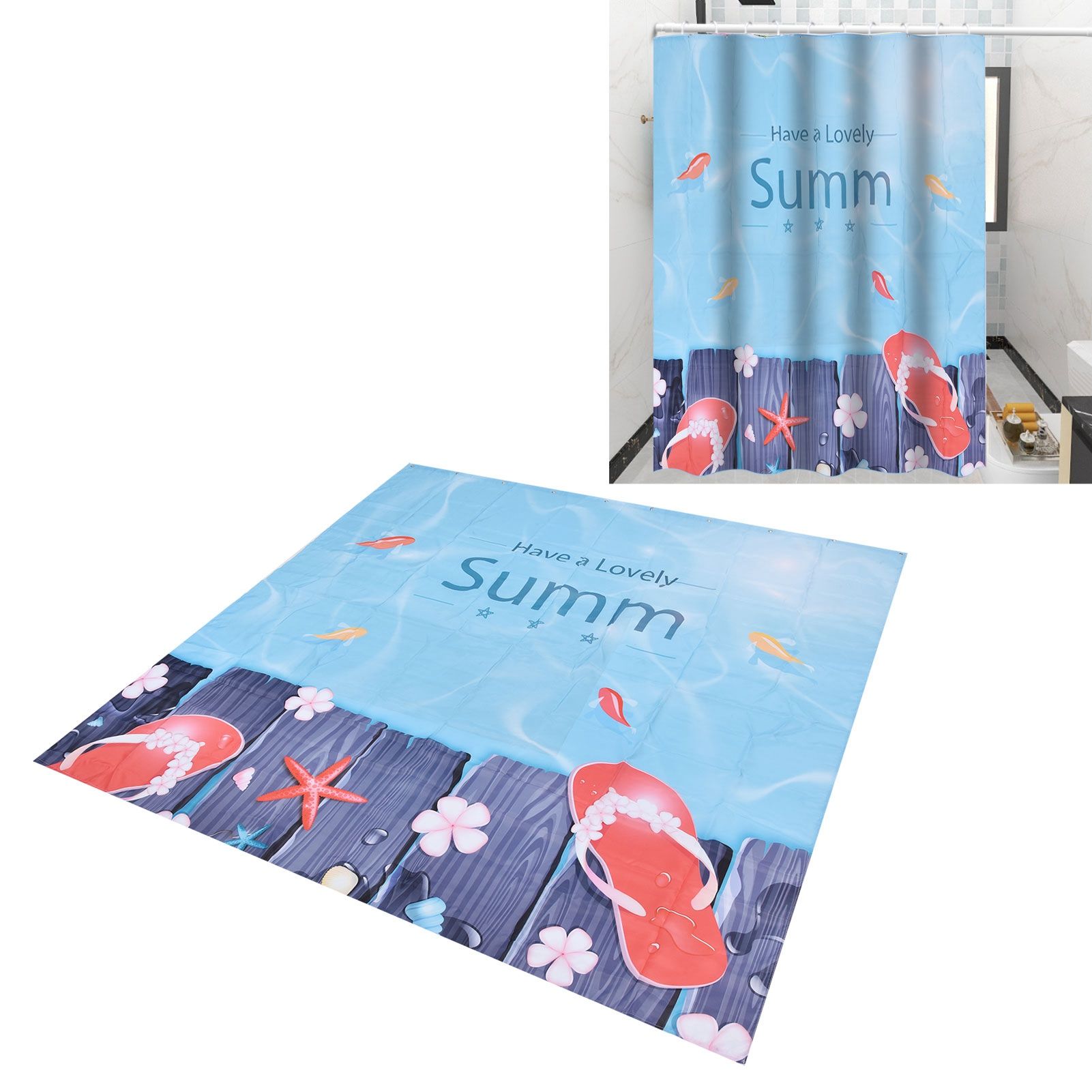 Summer Cool Curtain with Hook Waterproof Shower Curtain for Bathroom Home view 11