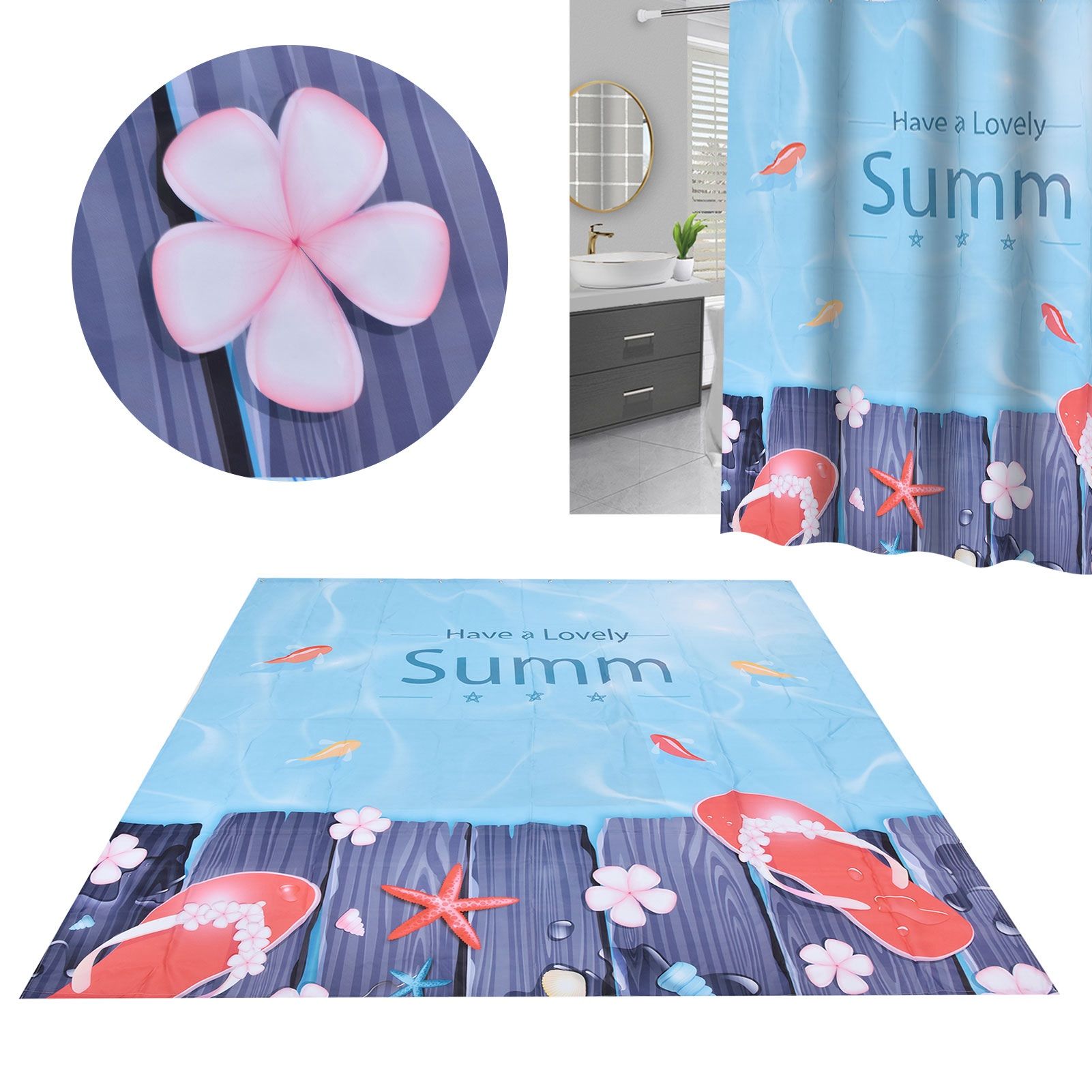 Summer Cool Curtain with Hook Waterproof Shower Curtain for Bathroom Home view 12