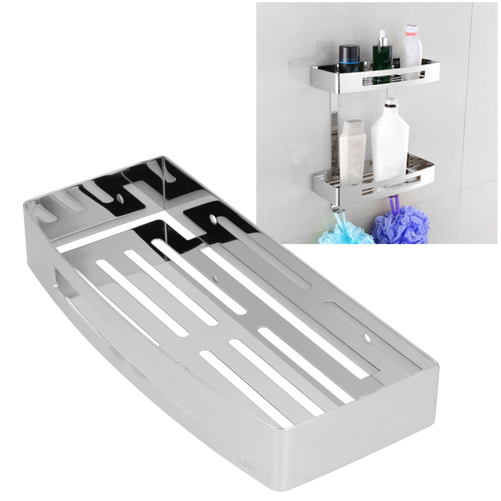 304 Stainless Steel Soap Holder Kitchen Sponge Tray Wall Mounted Shower Shelf view 11