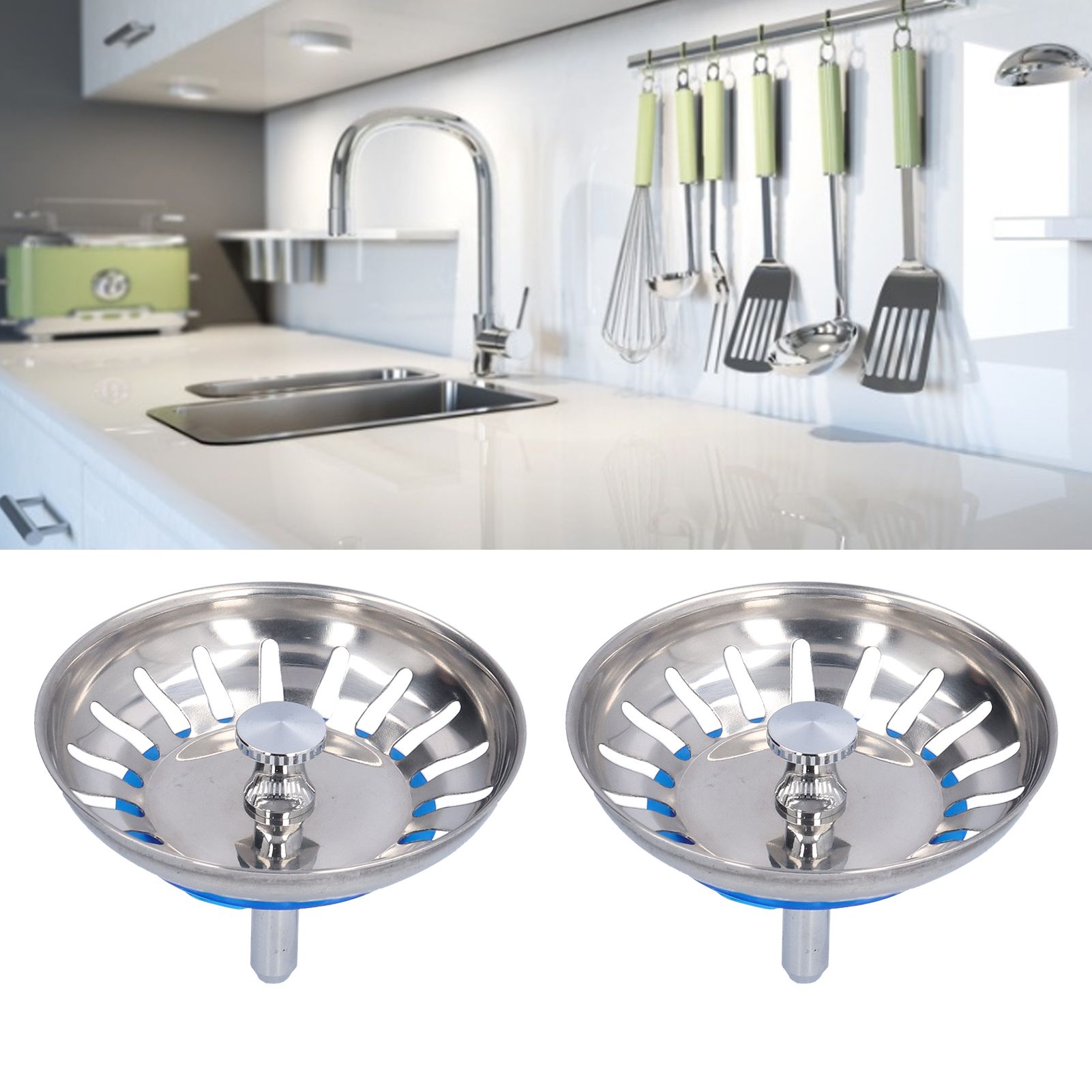 2Pcs Home Kitchen Sink Strainer Plug Stopper 304 Stainless Steel AntiClogging view 11