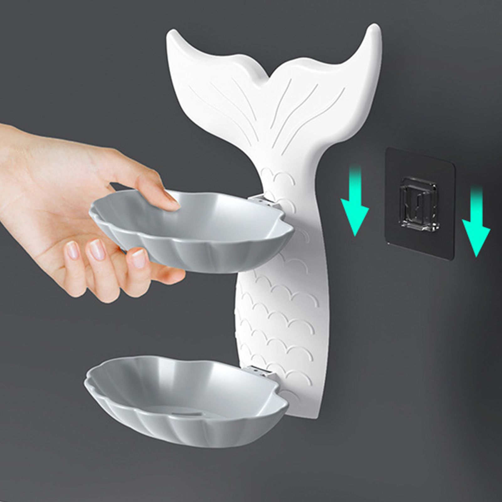 Double Layer Soap Dish Wall Mounted PP Goldfish Shaped Soap Draining Holder view 6