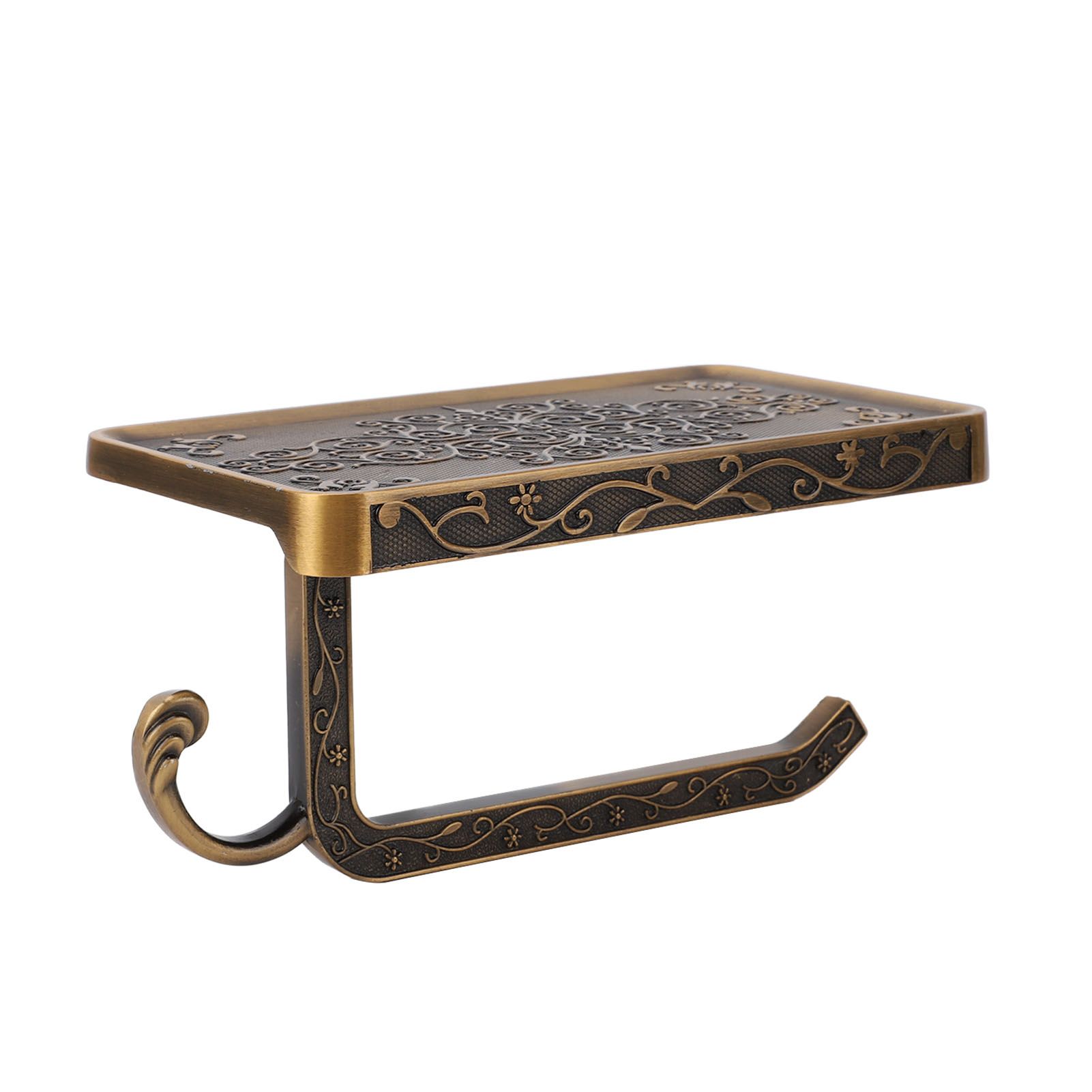 Toilet Paper Holder with Shelf Aluminum Alloy Wall Mounted Vintage Retro view 4