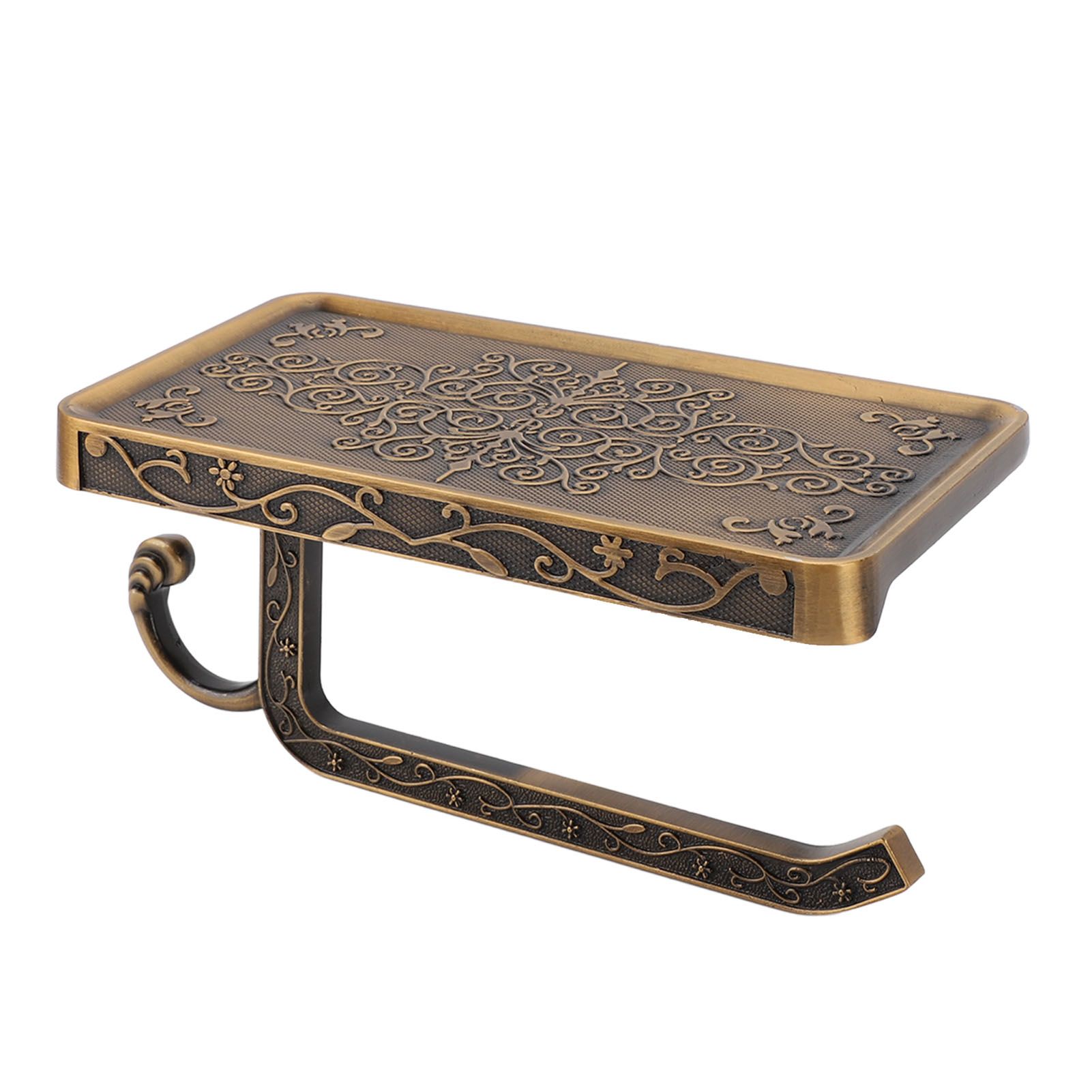 Toilet Paper Holder with Shelf Aluminum Alloy Wall Mounted Vintage Retro view 9