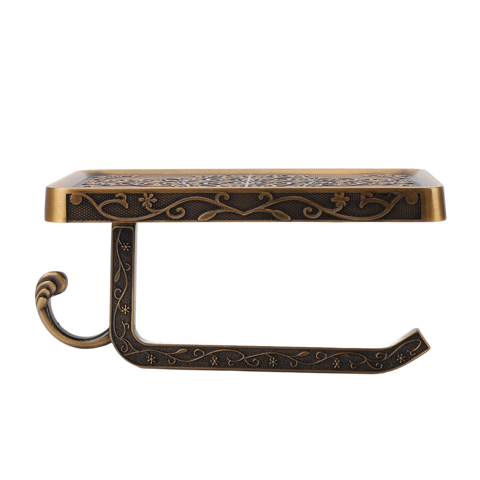 Toilet Paper Holder with Shelf Aluminum Alloy Wall Mounted Vintage Retro view 11