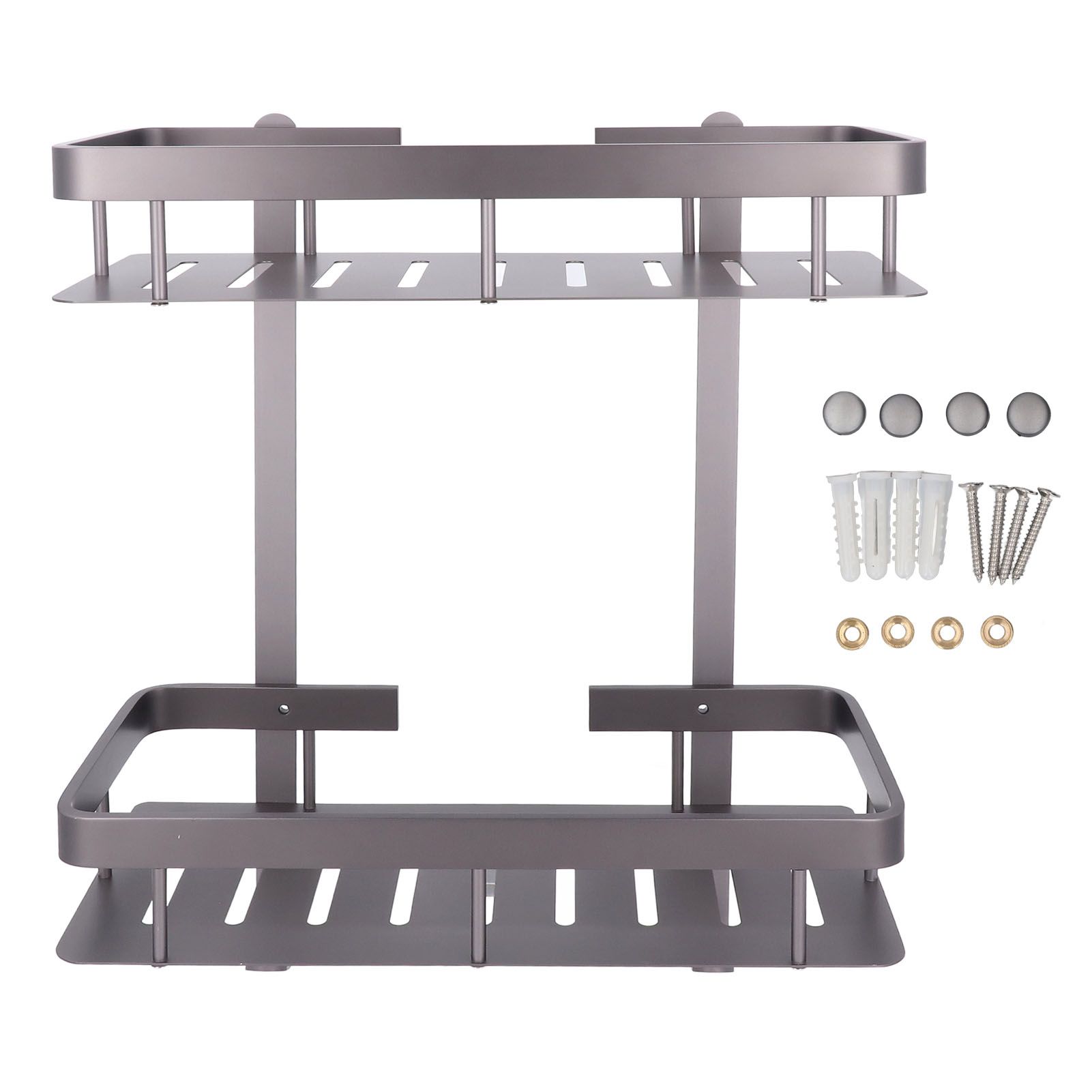 Bathroom Storage Shelf Double Layer Aluminium Alloy Surrounding Edges Wall view 3