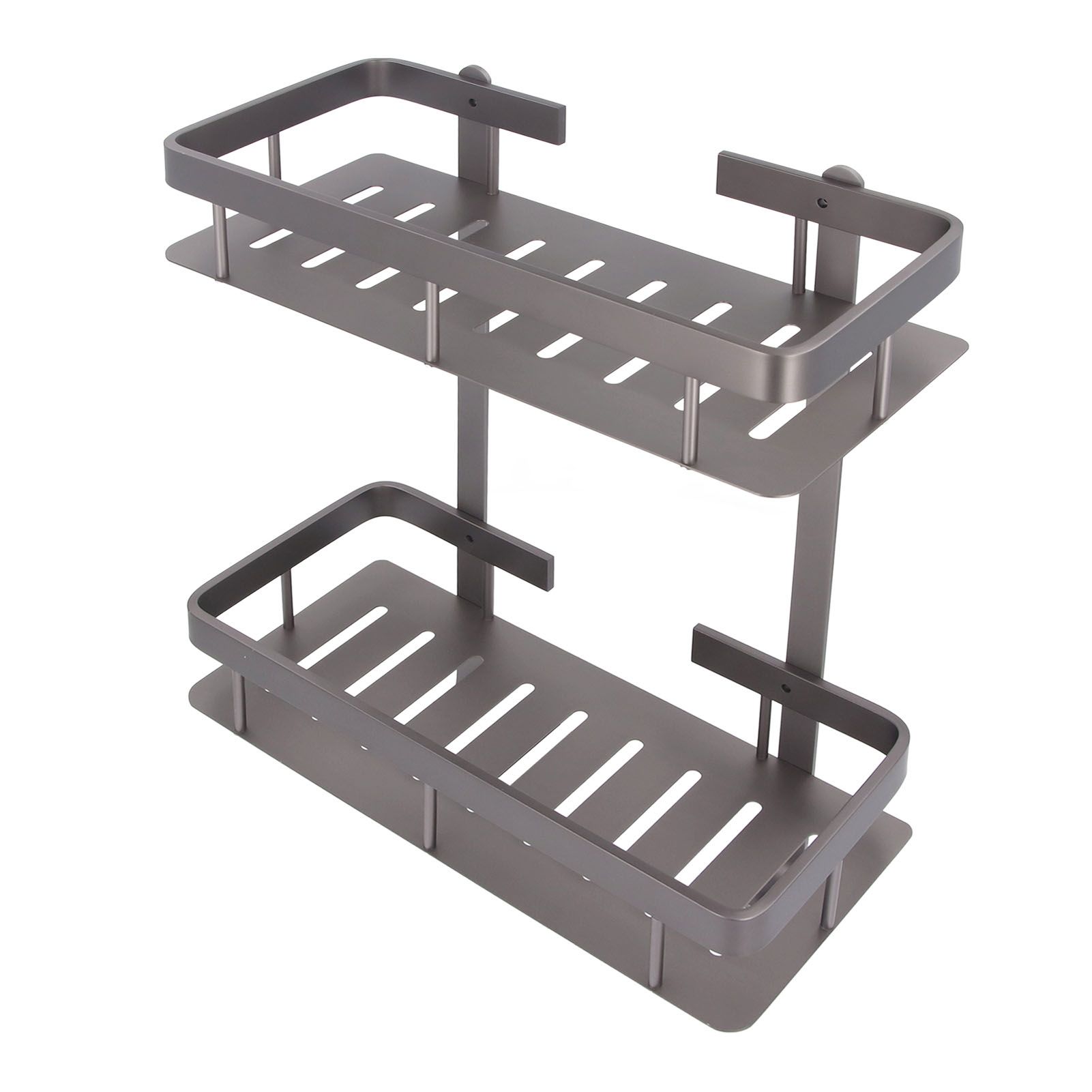 Bathroom Storage Shelf Double Layer Aluminium Alloy Surrounding Edges Wall view 4