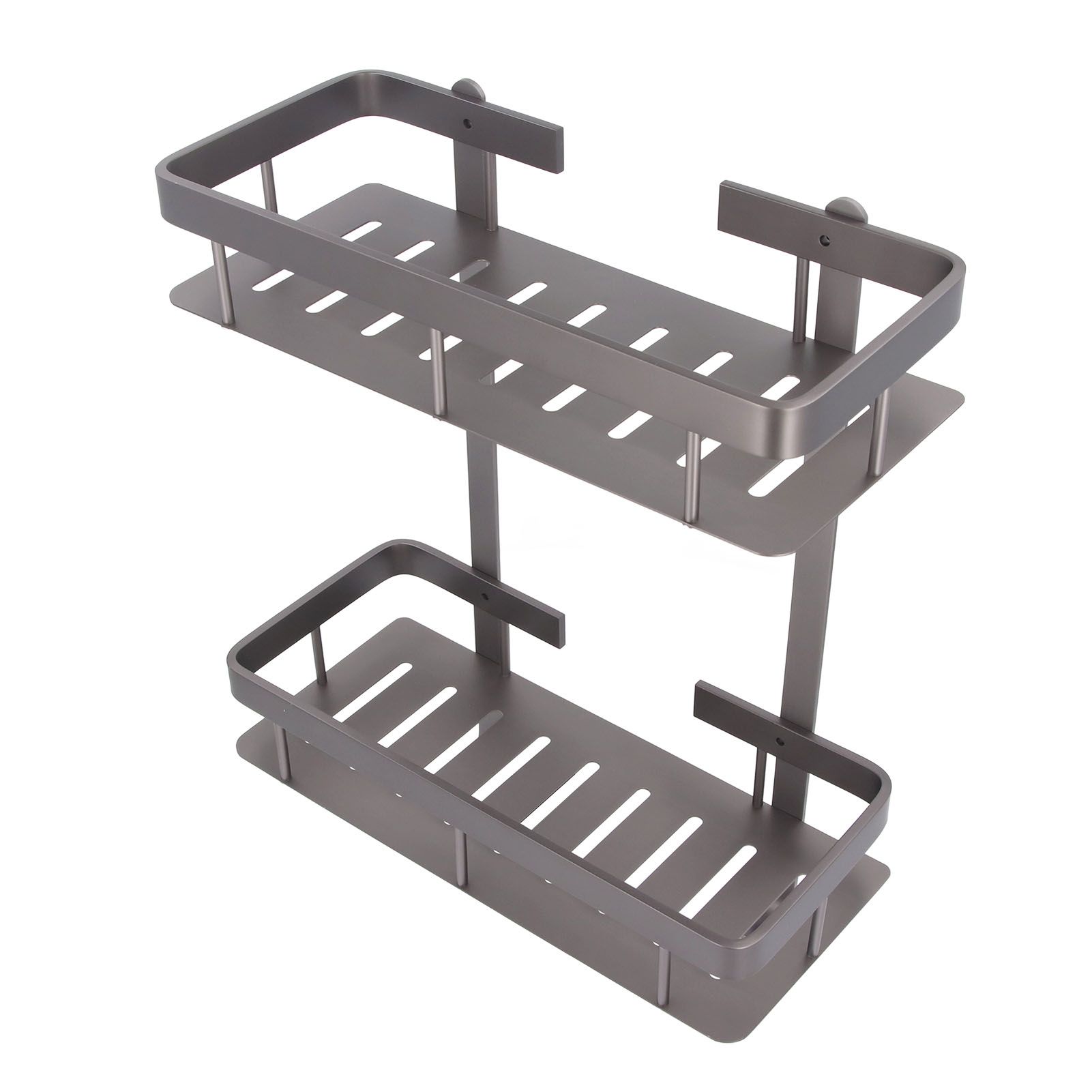 Bathroom Storage Shelf Double Layer Aluminium Alloy Surrounding Edges Wall view 6